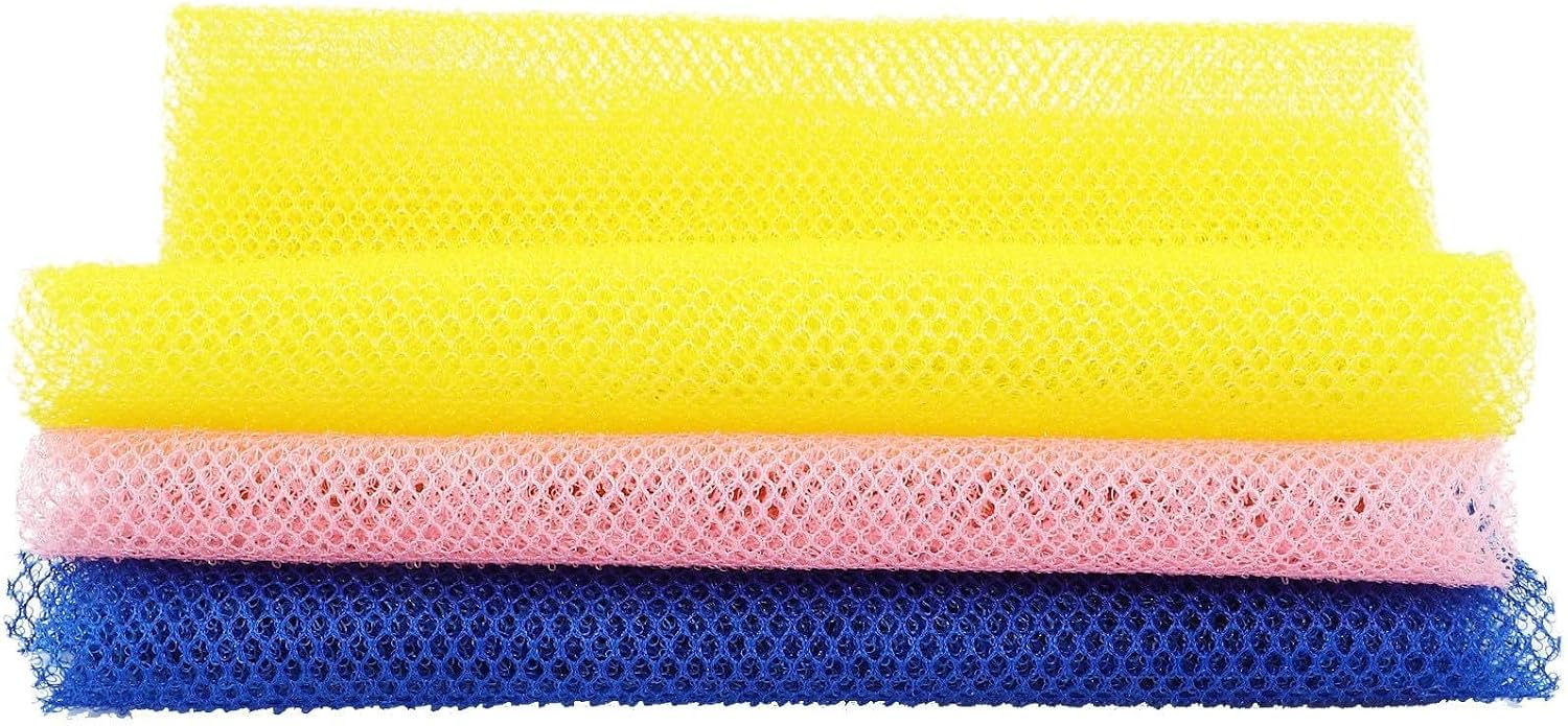 OUNONA 3pcs Nylon Shower Back Scrubber for Body Washing, Deep Body Cleaning and Strong Decontamination Ability, Exfoliating Bath Towel for Daily Use in Bathroom