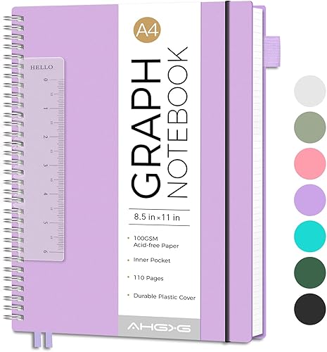 Vista 205 de AHGXG Diario de puntos y viñetas – Cuaderno de espiral de cuadrícula de puntos de 8.5 x 11 pulgadas, cuaderno de puntos grande A4, papel grueso