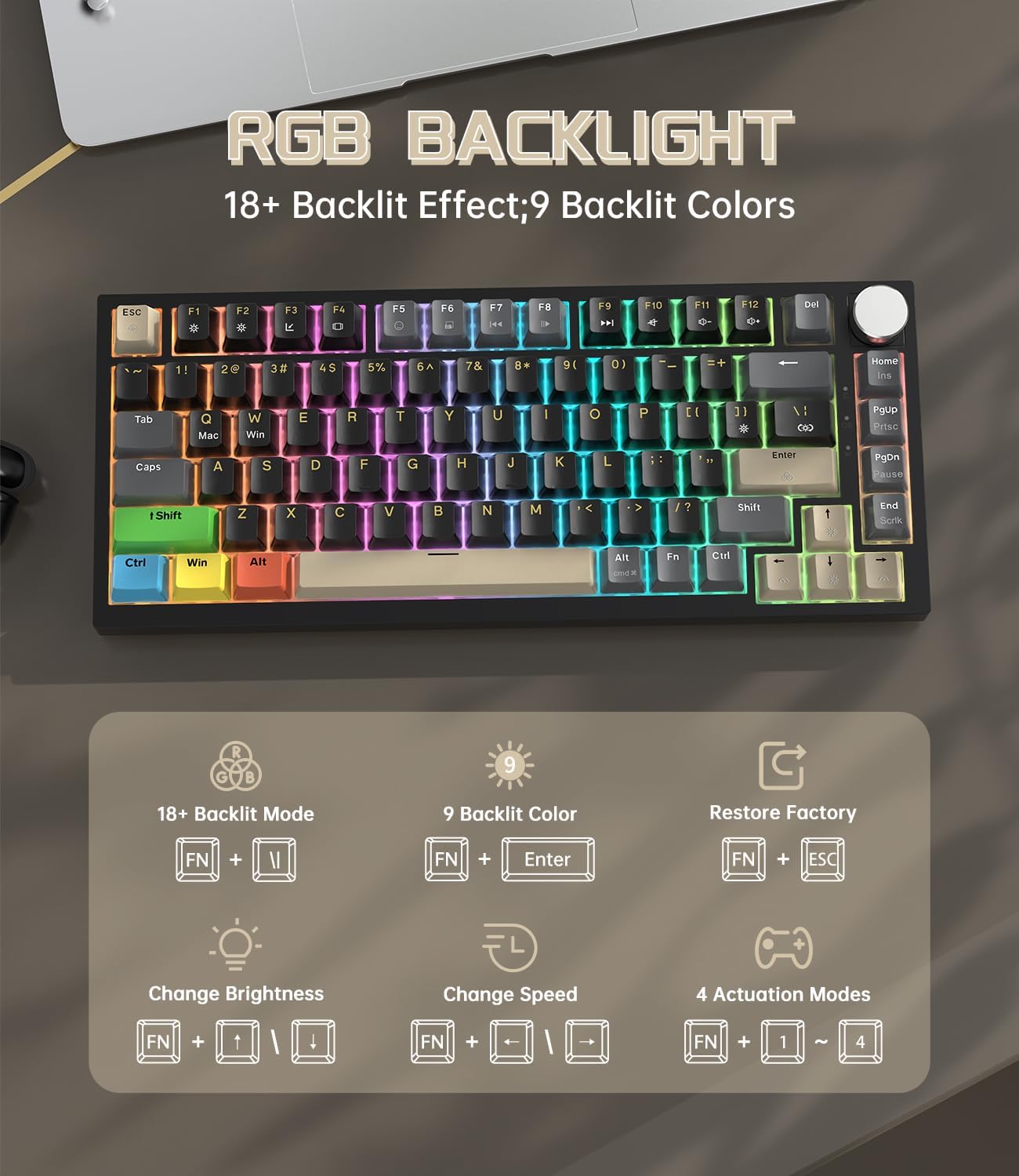 ATTACK SHARK K85 Rapid Trigger Gaming Keyboard with Coiled Cable, 82 Keys Wired Mechanical Keyboard, Magnetic Switch Actuation Point Adjustable, Gasket, PBT Keycaps, Knob, for DKS/MT/TGL/PC/Mac(Black)