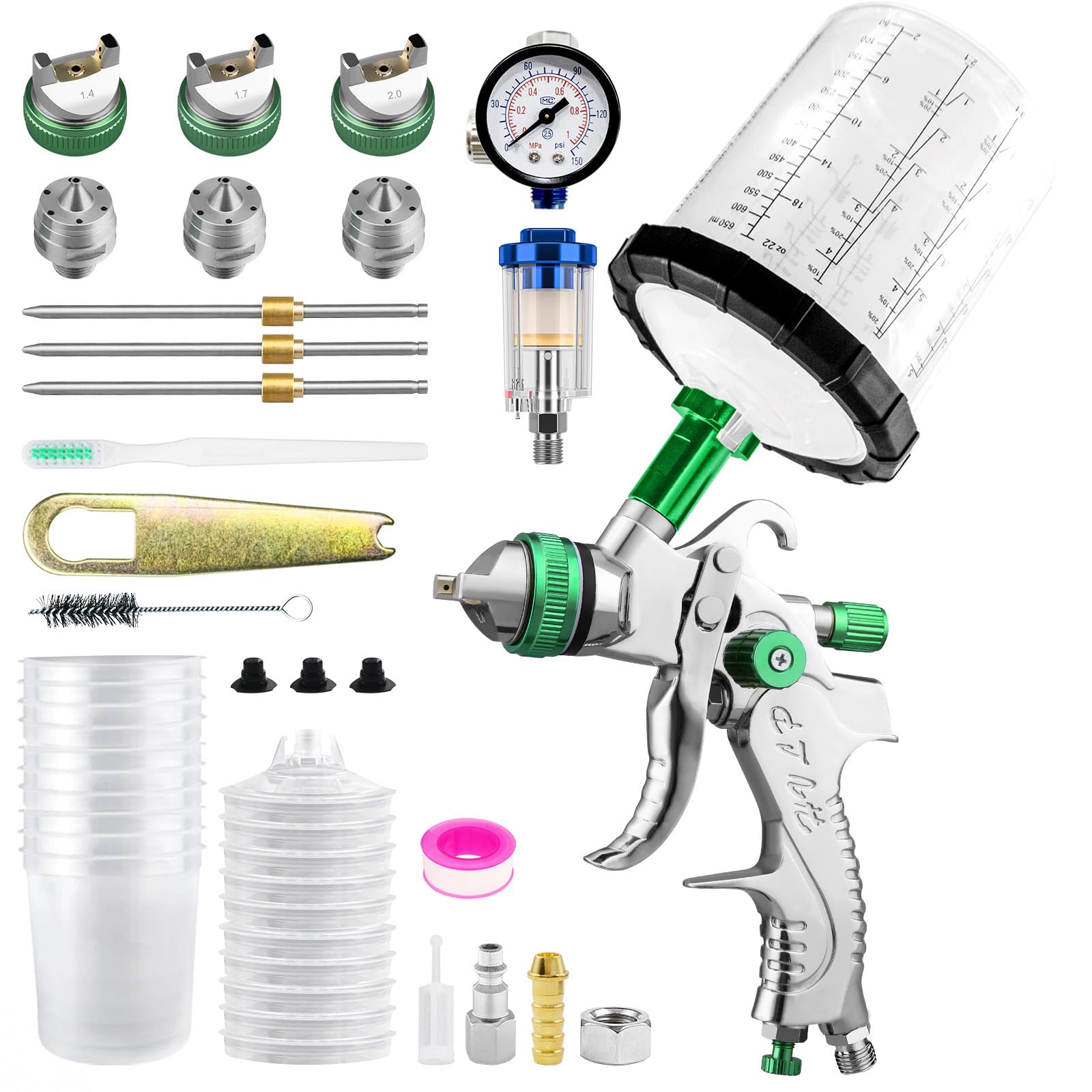 RRJ HVLP Lackierpistole Spritzpistole Kit mit 3 Düsen 1,4/1,