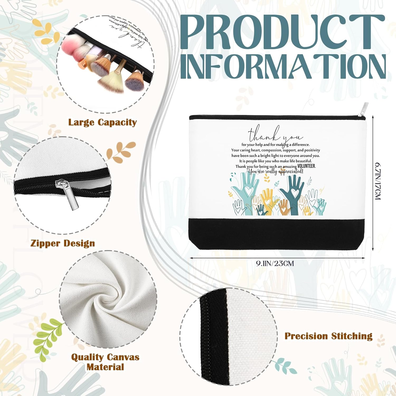 Cunno 24 Pcs Thank You Gifts Bag Bulk for Volunteer Women Canvas Tote Bag for Team Coworker Social Worker Nurse Teacher Staff(Volunteer)