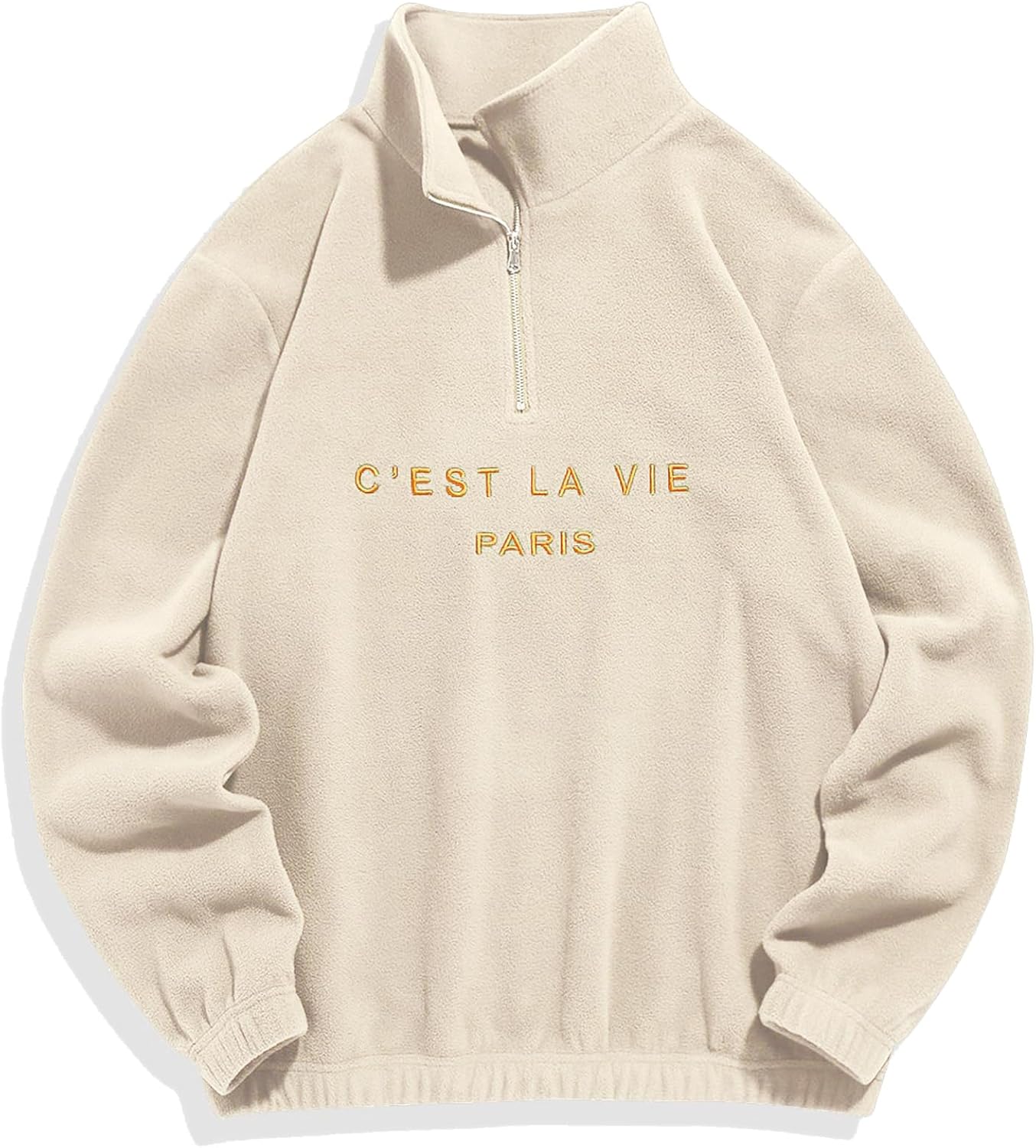 ZAFUL Men's Letters Embroidered Raglan Sleeve Quarter Zip Fleece Vintage Pullover Sweatshirt