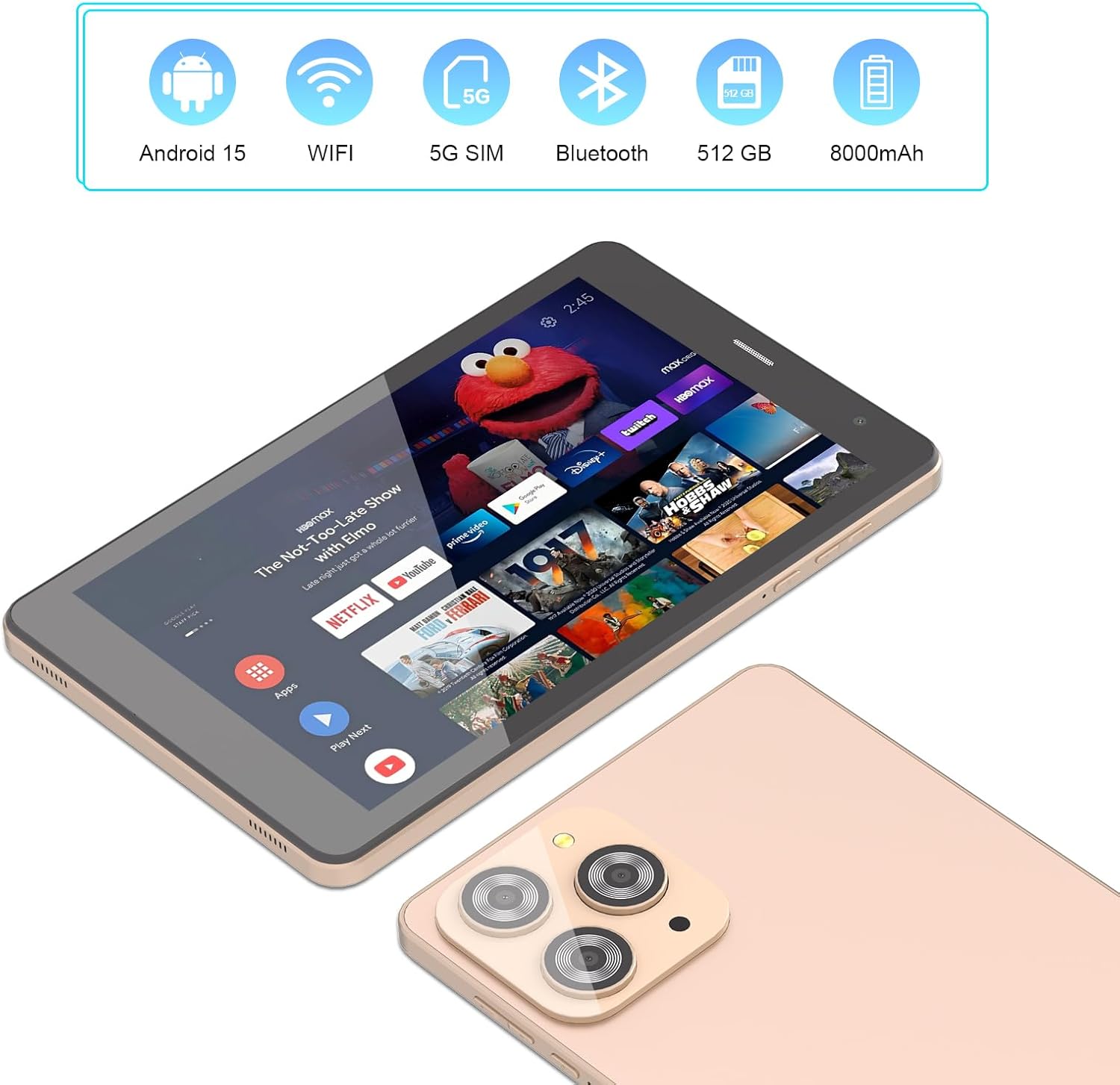 تابلت 8 بوصة Android 15 – رام 8GB وذاكرة 512GB – ش...