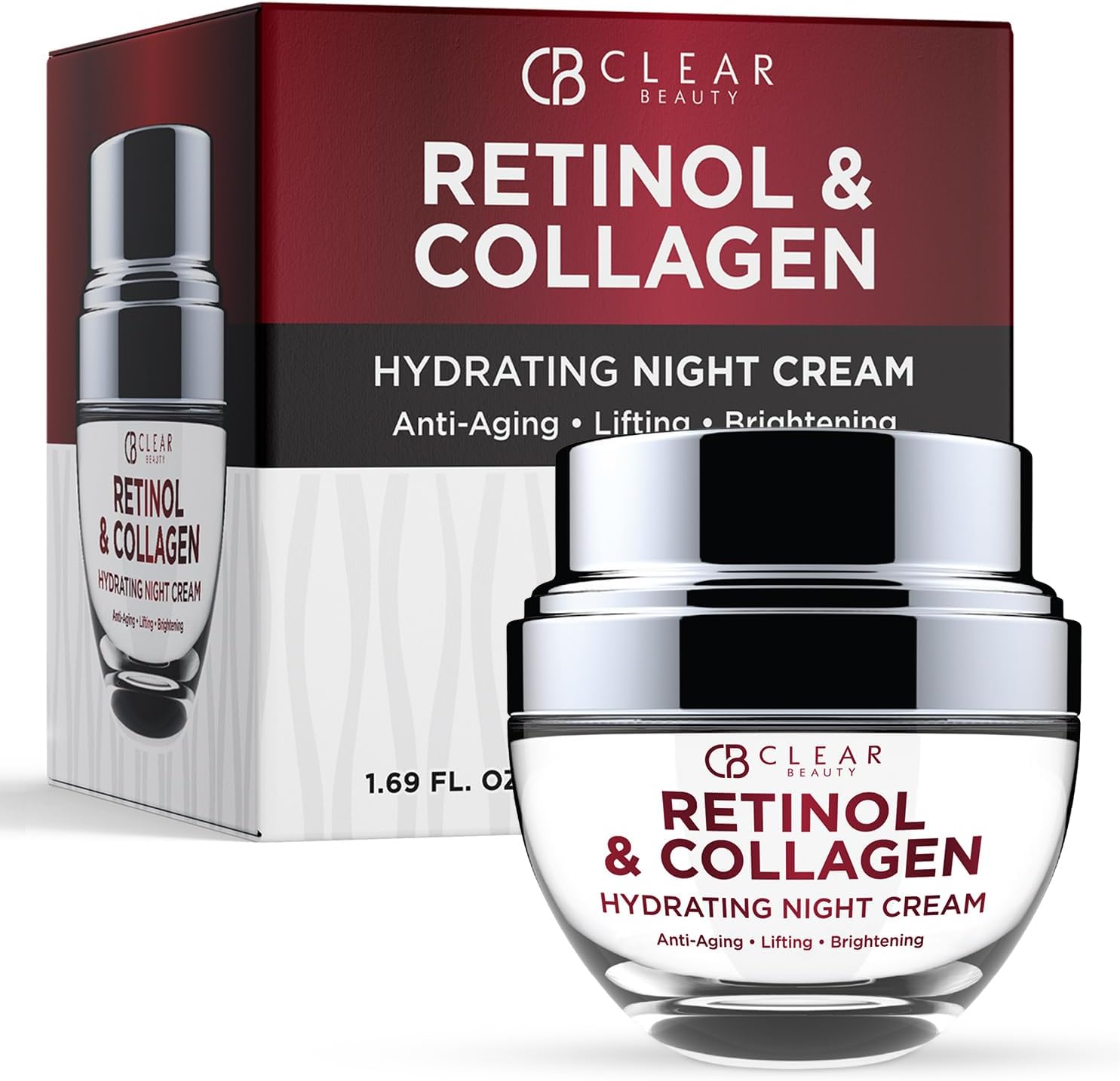 Clear Beauty Collagen & Retinol Night Cream - Firms, Hydrates & Smooths Fine Lines - Face Moisturizer For Dry Skin, Vegan, Clean Beauty - Korean Skin Care, Dermatologist Tested - 1.69 Fl Oz