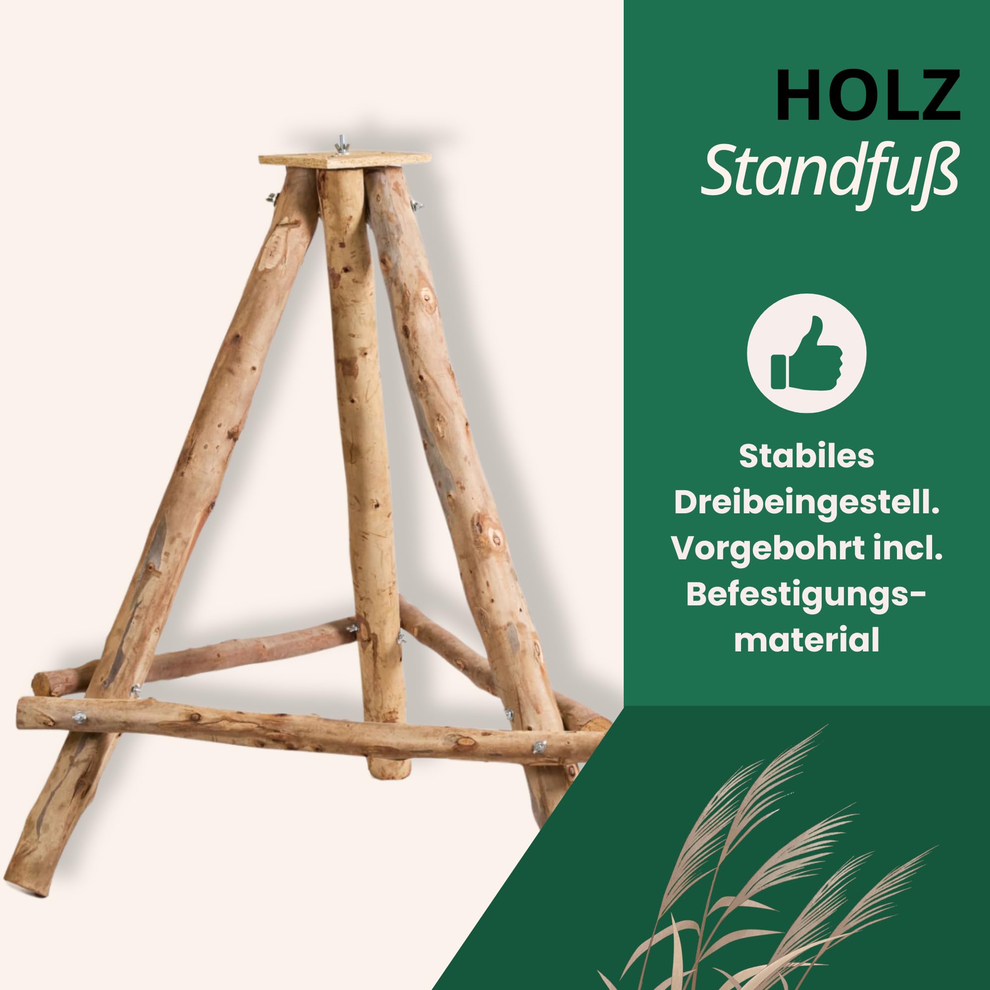 Vogelhausständer, Dreibein aus Naturholz I Perfekt für Vogelhäuschen & Vogeltränke in ihrem Garten (Groß)