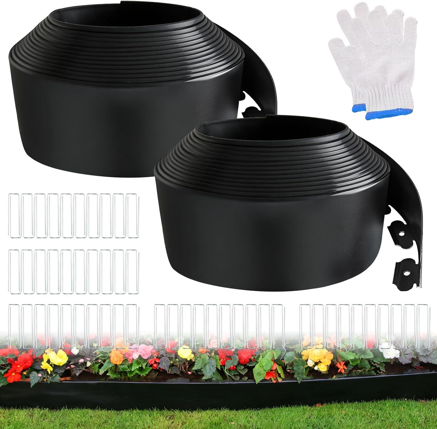 Garden Edging Border, 4 Inches Tall, 80 Feet Landscape Border Edging with 100 Metal Stakes, Plastic Edging for Landscaping, Flower Beds, Yards, Tree Rings, and Lawn Borders