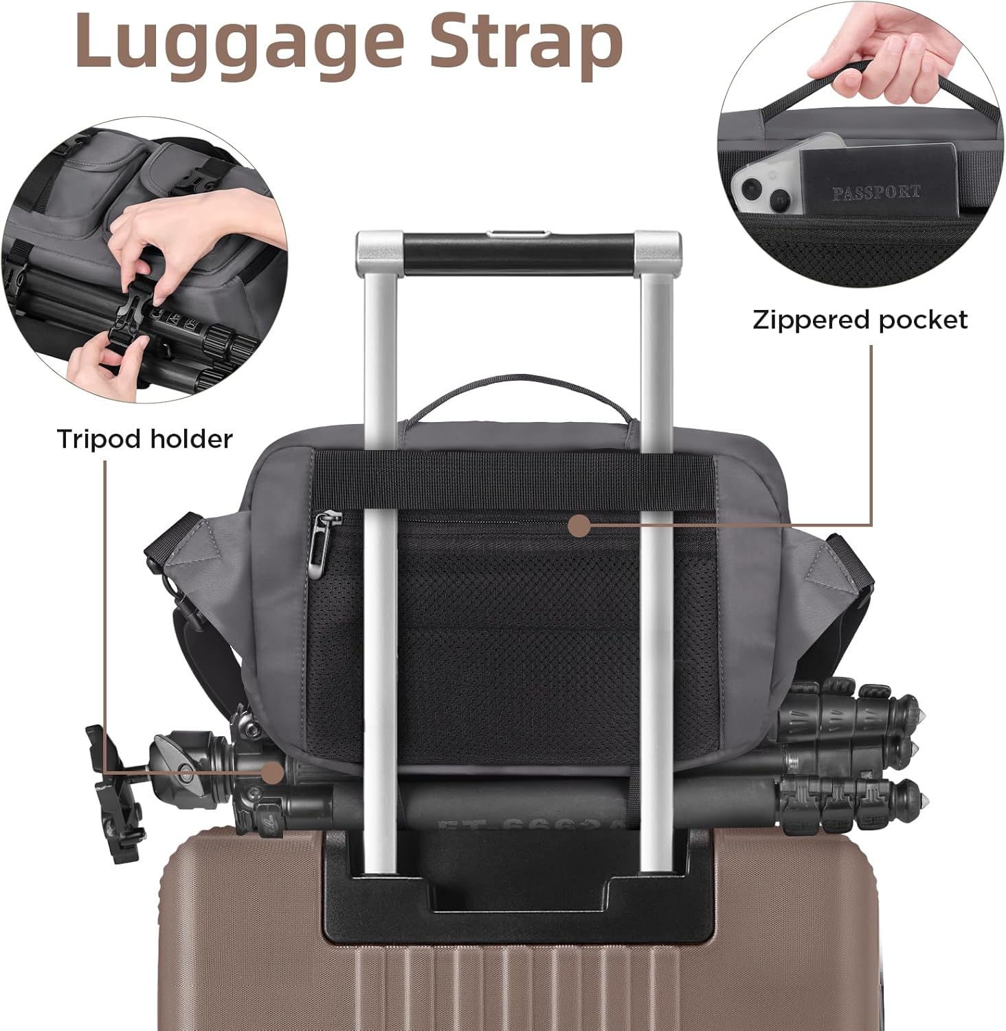 Camera Sling Bag,DSLR Camera Bag with Tripod Holder,Waterproof Camera Shoulder Crossbody Bag for Photographers (Grey) - Image 5