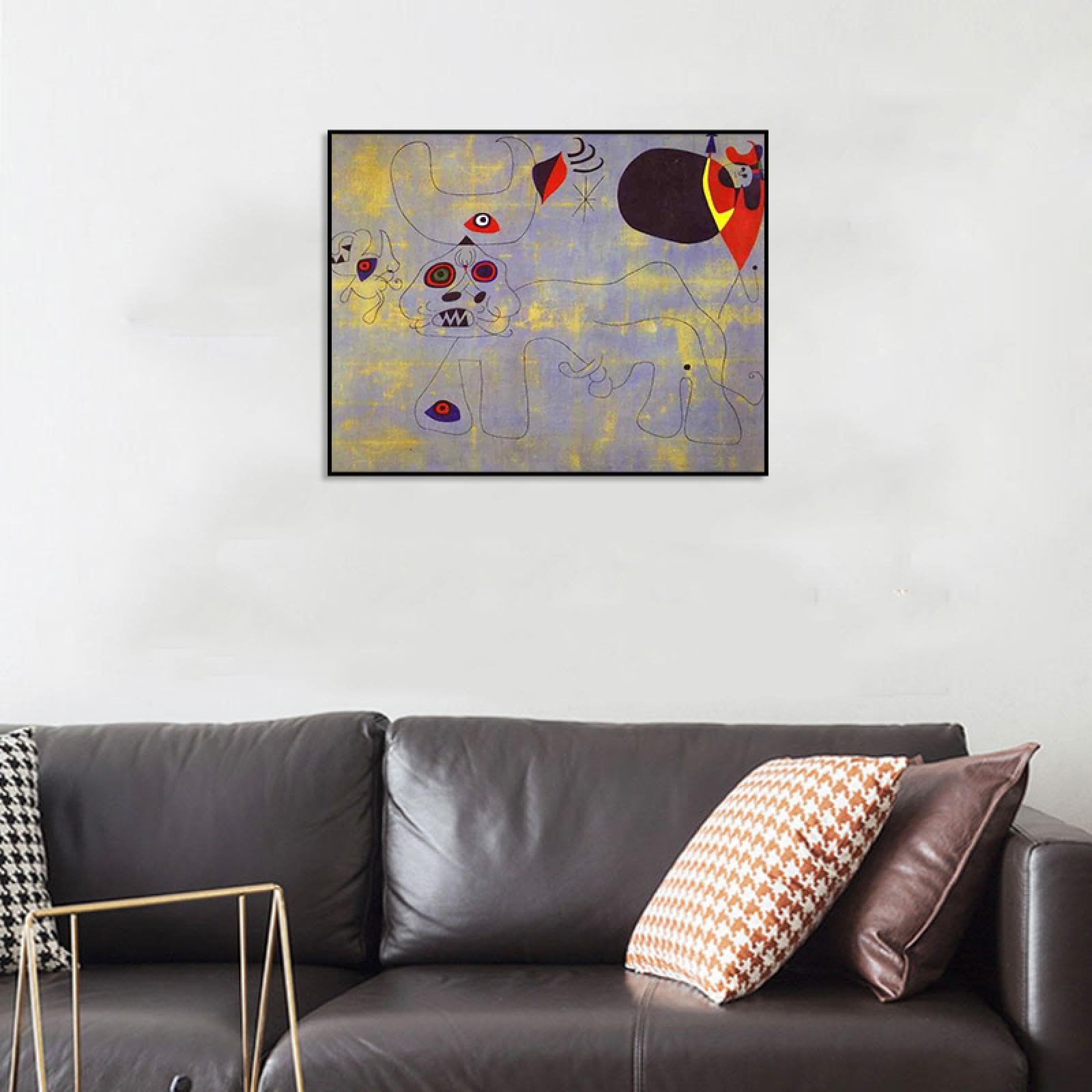 Phyrek123 Joan Miro oprawione wydruki walka byka obraz na płótnie Joan Miro plakat słynna sztuka abstrakcyjna reprodukcje nowoczesna sztuka ścienna do salonu 20 x 26 cm czarna oprawiona