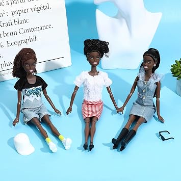 ONEST 5 Sets 11.5 Inches African American Dolls Include 5 Pieces Black Dolls, 5 Pieces Handmade Doll Clothes, 5 Pairs of Doll Shoes
