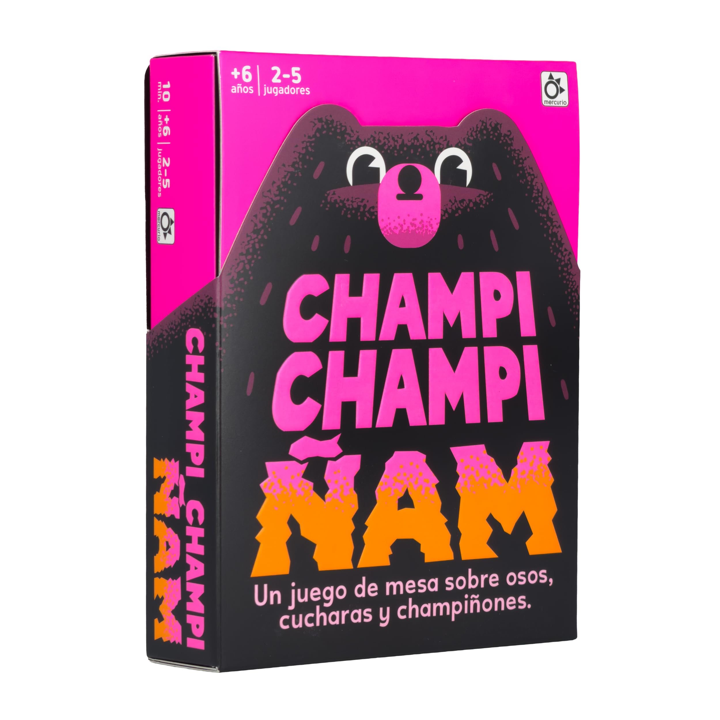 Mercurio - Champi Champi Ñam | Juego de Mesa Familiar de Velocidad y Reflejos | Party Game Divertido con Dados, Cartas y Cucharas | 2-5 Jugadores | +6 Año