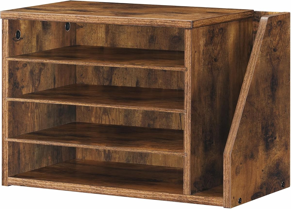 HOOBRO Mail Sorter, Literature Organizer with Adjustable Shelves, Paper Organizer for Office, Home, Wood Countertop File Holders, Mails, Magazines, Rustic Brown FG41WF01