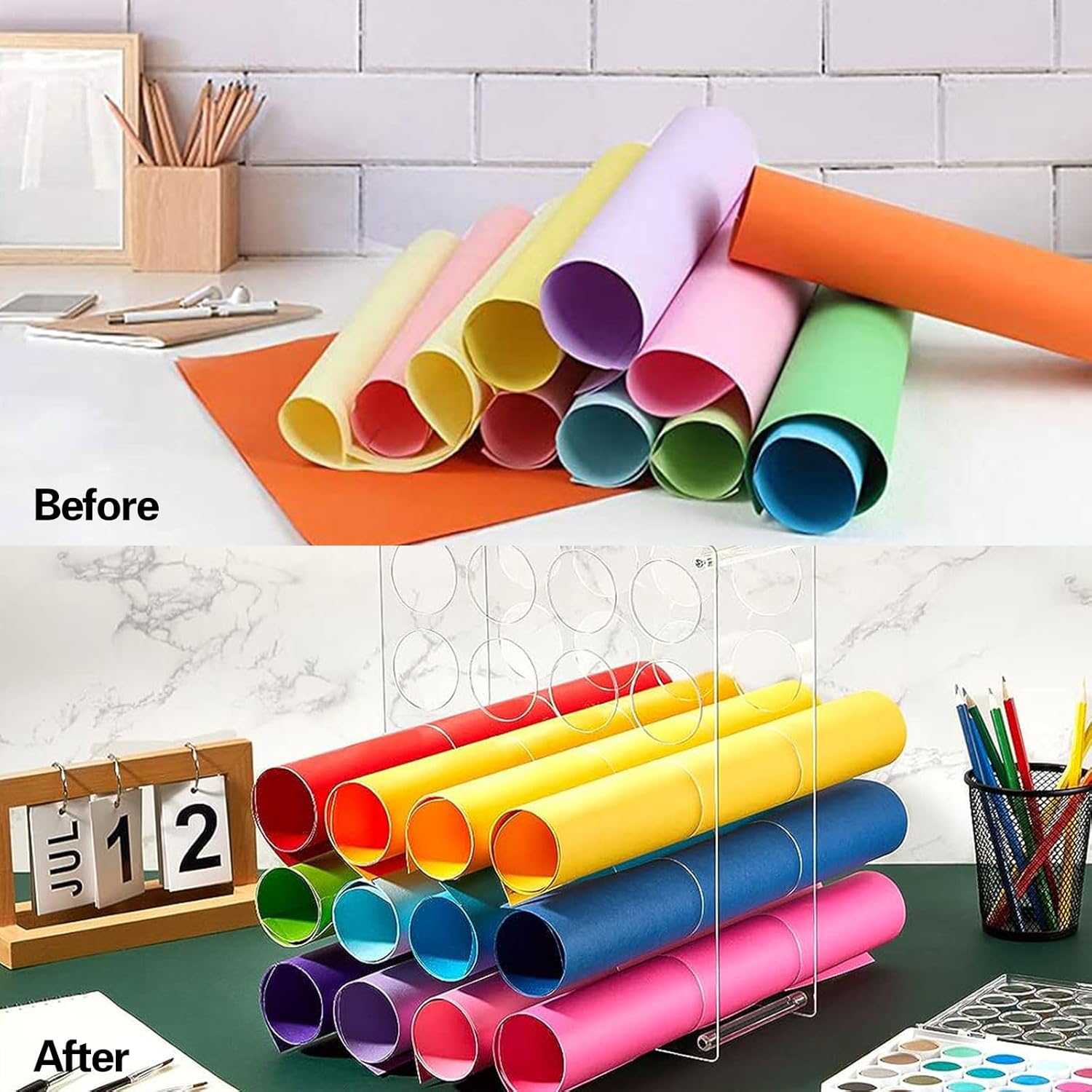 Vinyl Roll Storage Organizer, 2 Pack Sturdy Acrylic Vinyl Roll Holder, 50 Holes | Aperture 2 Inch,Vinyl Roll Storage Rack for Craft Paper Roll Holder Craft Room,Easy to Assemble