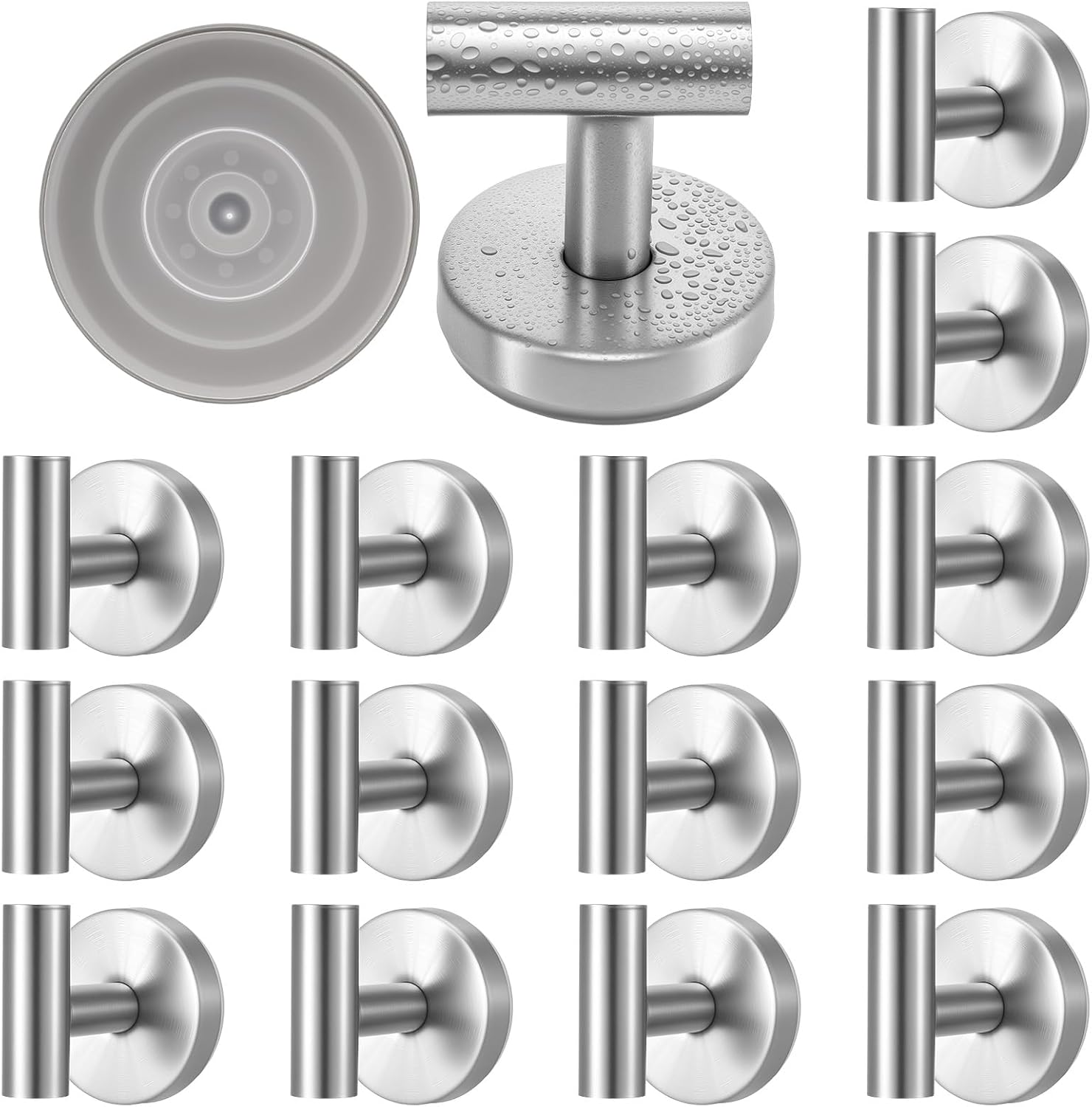 16 Pack Suction Cup Hooks for Shower Waterproof, Matte Wall Mount Towel Holder, Removable Towel Hook, No Drill Stainless Steel Towel Hooks for Bathroom Wall, Wall Hangs 15lbs