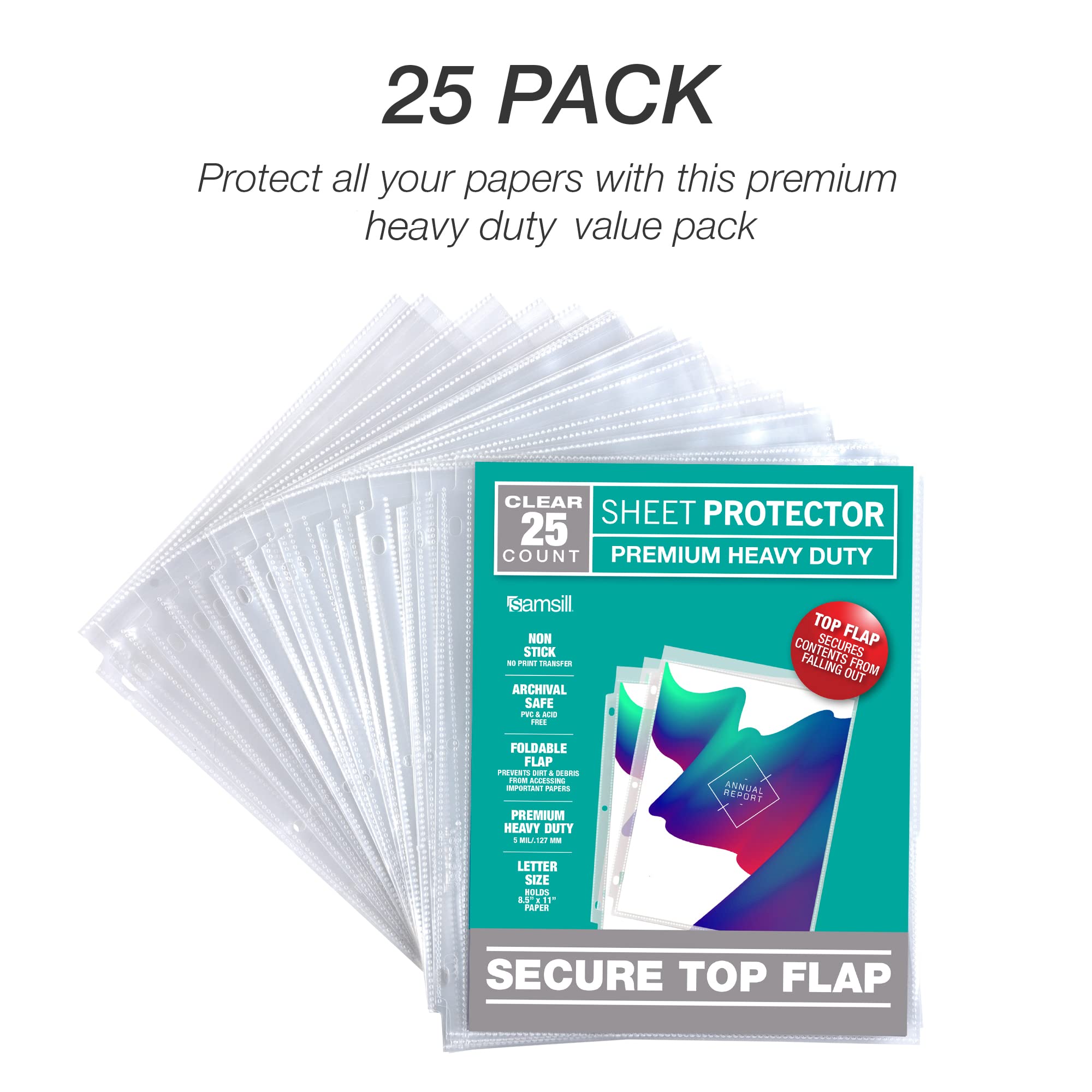 Samsill 25 Pack Secure Locking Clear Sheet Protector, Super Heavyweight 5mil, Archival Safe and Top Loading