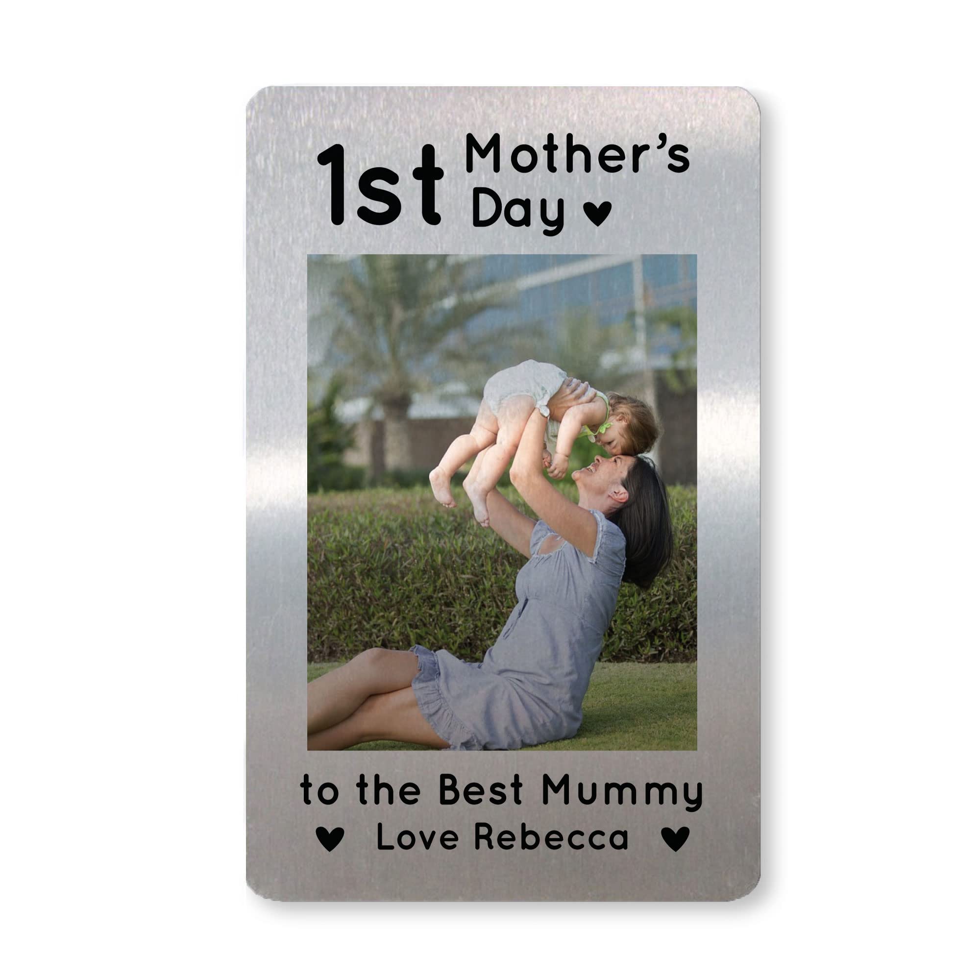 Personalised 1st Mothers Day Gift Photo Metal Card Mum Gift From Daughter Son