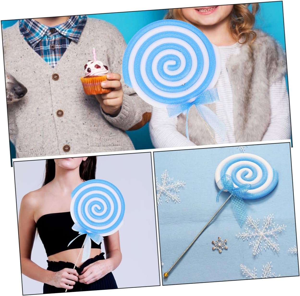 Cabilock 3pcs Small Foam Lollipop Photo Props Set, Red Green Blue Fake Candy Decorations for Party, Wedding, Store Display and Photobooth Supplies