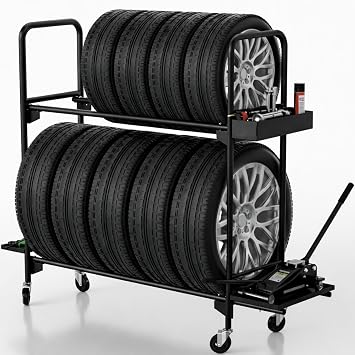 Rolling Tire Rack for Garage,Tire Storage Rack, Heavy-Duty Wheel Rack, Tire Shelf with 5" Caster Wheels