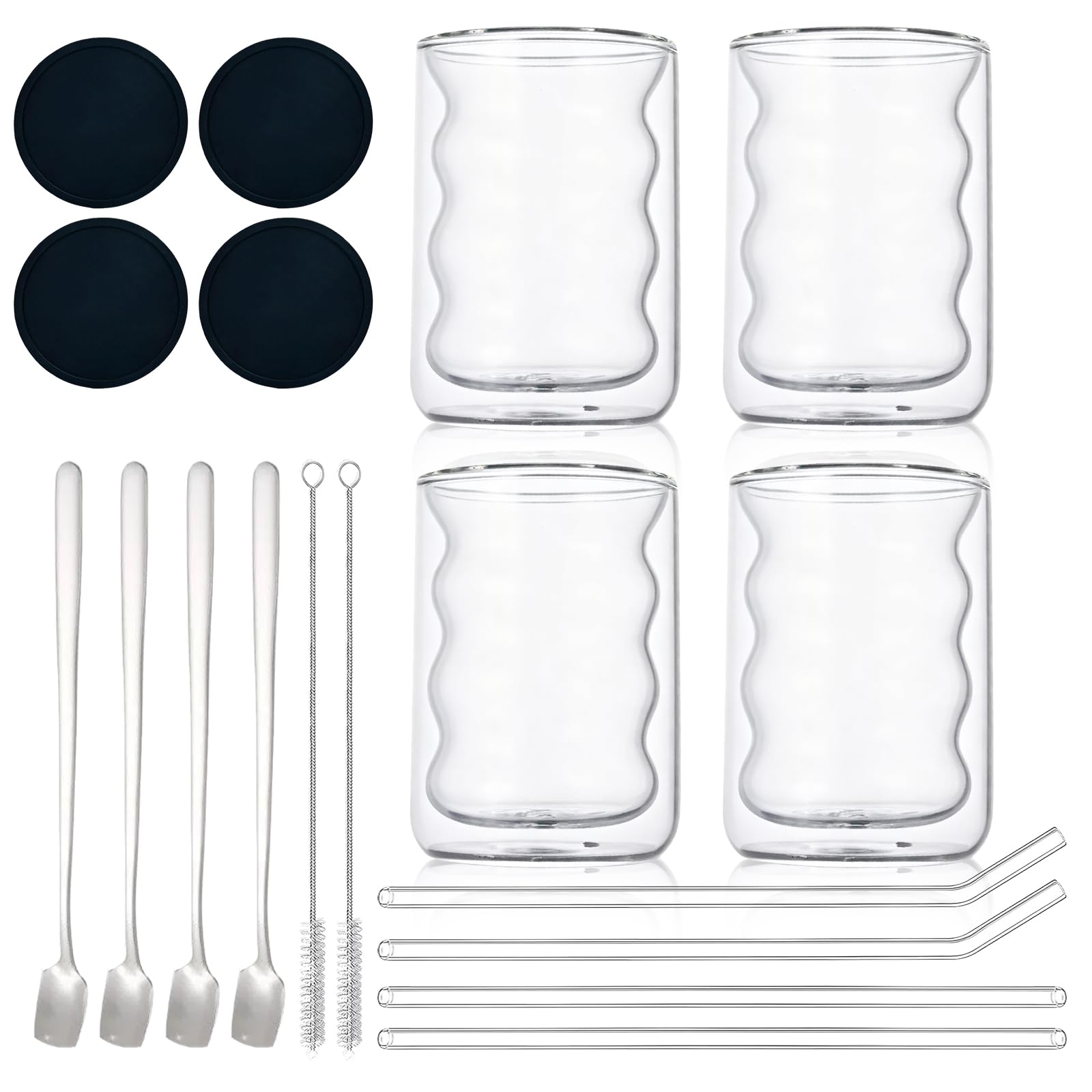 Latte Macchiato Gläser Doppelwandig 350ml, Cappuccino Gläser 4er Set, Doppelwandige Kaffeegläser Cappuccino Tassen, Espressotassen Kaffeebecher, Latte Macchiato Tassen für Cappuccino, Latte, Kaffee Küche, Haushalt & Wohnen