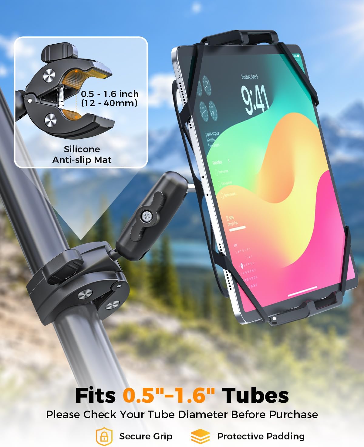 Metal UTV Tablet Mount Fits 0.5-1.6" Handlebar for ATV with Strap image 4