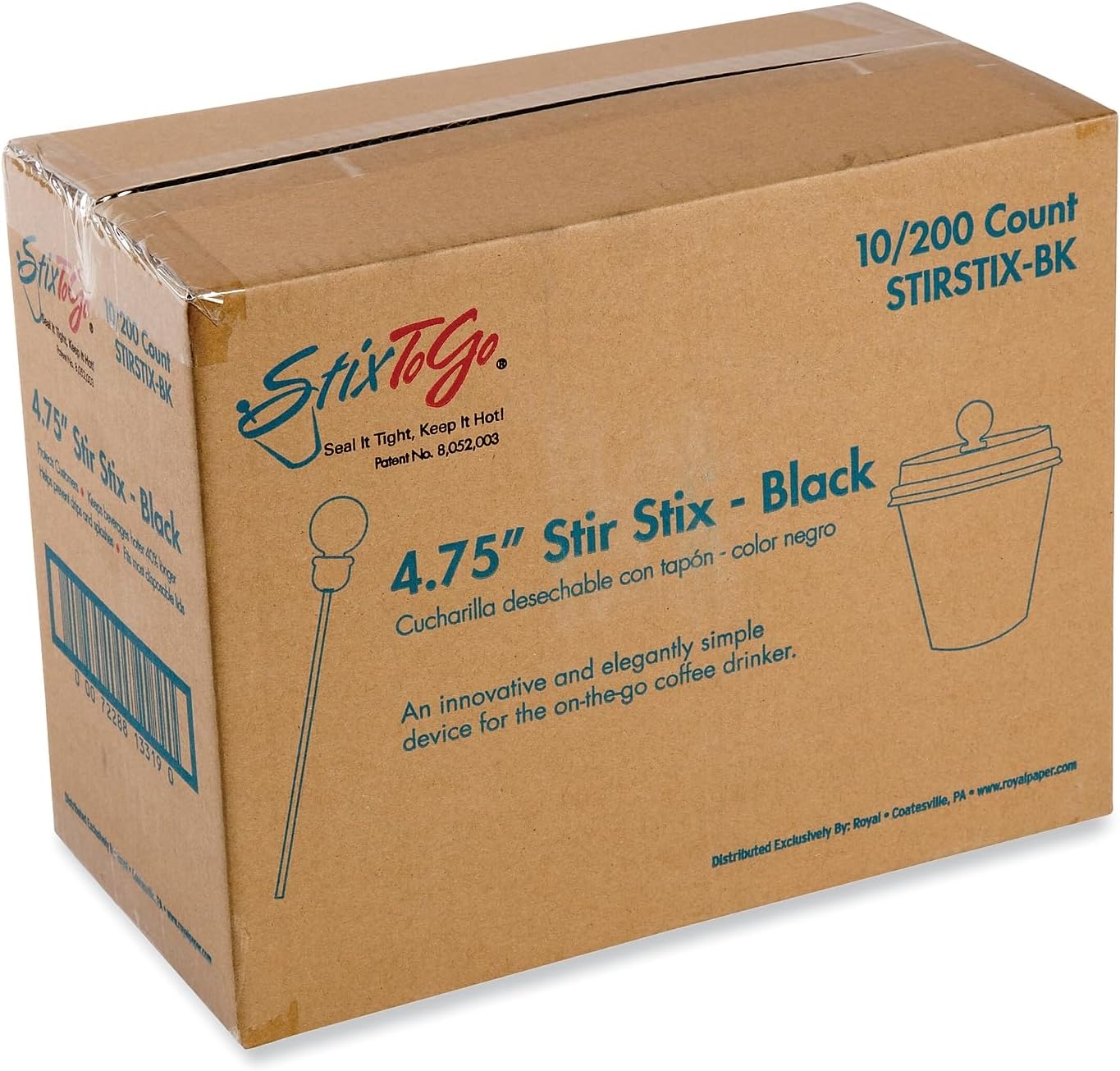 StixToGo Beverage Plugs - Leak Prevention Coffee Accessories for Hot Drinks, Disposable Coffee Stoppers, Fits Standard Disposable Lids - Black, 4.75", Pack of 2000
