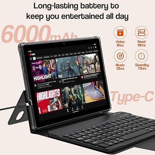 Miniatura 3 de Tablet 2 en 1 de 10 pulgadas, Android 12 tabletas con teclado, 10 GB de RAM 64 GB ROM 1 TB Tablet PC expandible, pantalla IPS, cámara HD de 2+8 MP,