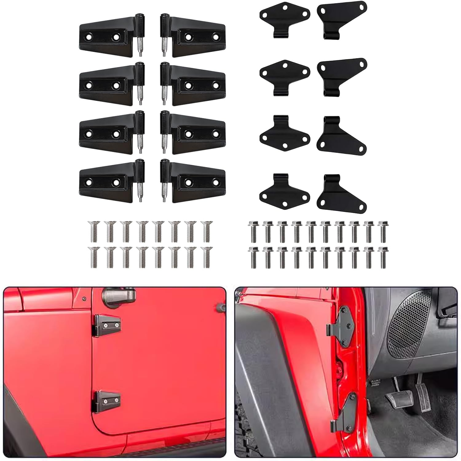 Door Hinges Kit for Jeep Wrangler JK JKU 2007-2018 4-Door, Interior (Matt) and Outside 4 Door Hinge