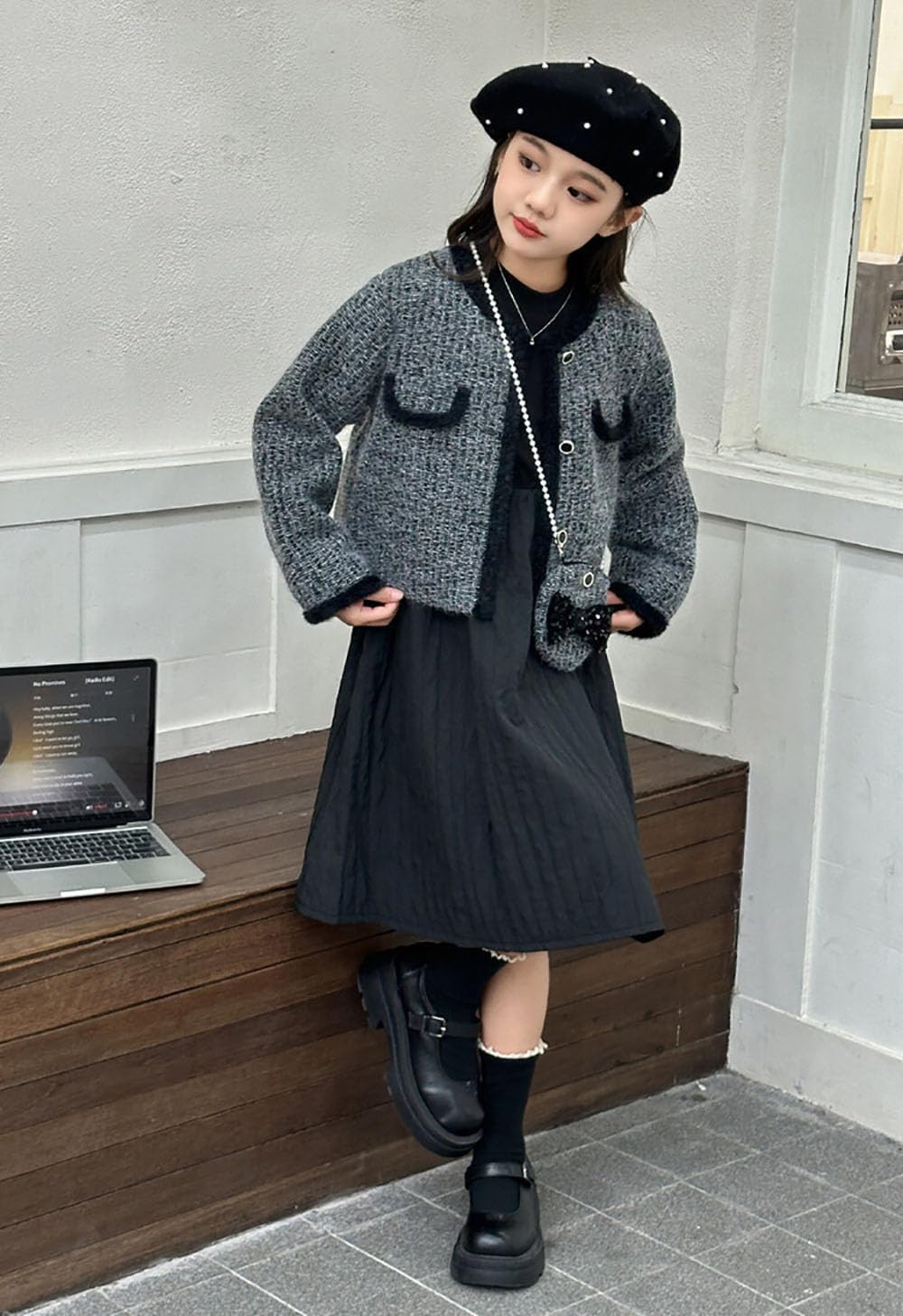 [Lkbilswei] 入学式 女の子 服 フォーマル ワンピースセット 高級 優雅 子供服 スーツ ベルベット カーディガン ドレ