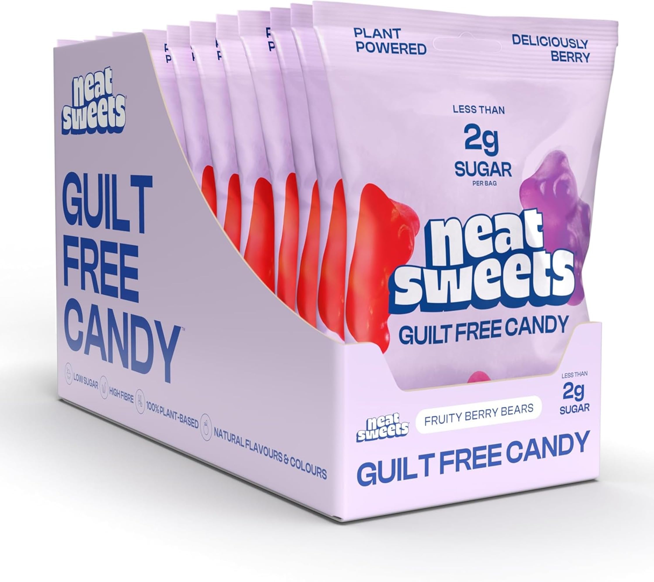 NeatSweets Vegan Sweets with Low Sugar - High Fibre, Gluten Free Plant Based Gummy Bears - 1.6g of Sugar per 50g Low Calorie No Added Sugar Guilt-Free Delicious Candy, Fruity Berry Bears x12 50g Packs