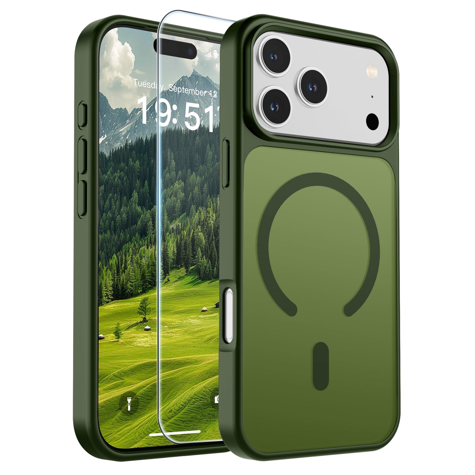 SUPFINE Magnetic for iPhone 17 Pro Max Case Cangling Green | With Screen Protector, Translucent Matte, Compatible with MagSafe, Military Grade Drop Proof, Rugged Shockproof Protective