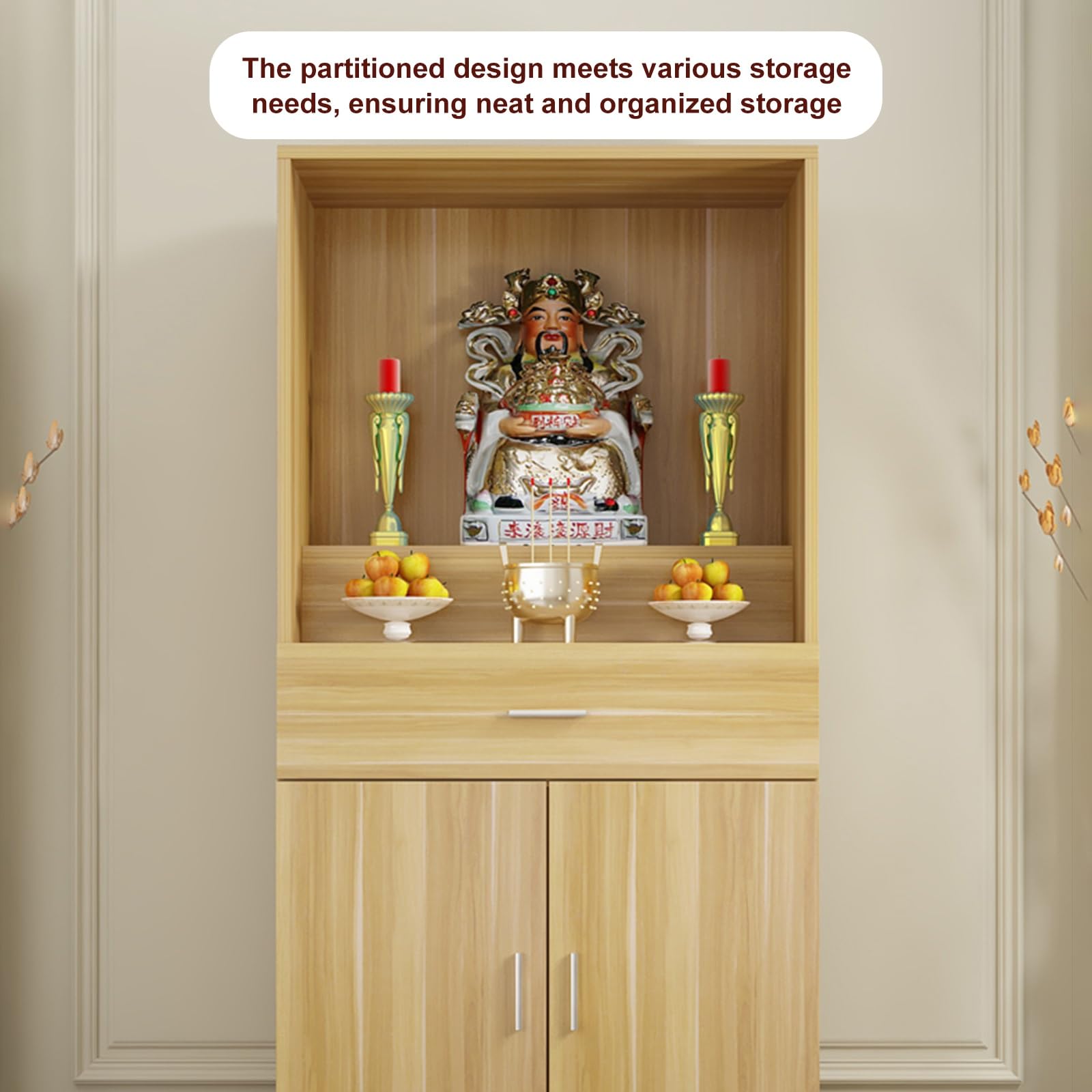 Mesa de meditación con Altar y Mueble de Almacenamiento, Pedestal Chino para ofrendas, Mesa de oración Budista, Ideal para Sala de Estar o Estudio (Blanco, 31,5 x 15,8 x 65,4 Pulgadas).