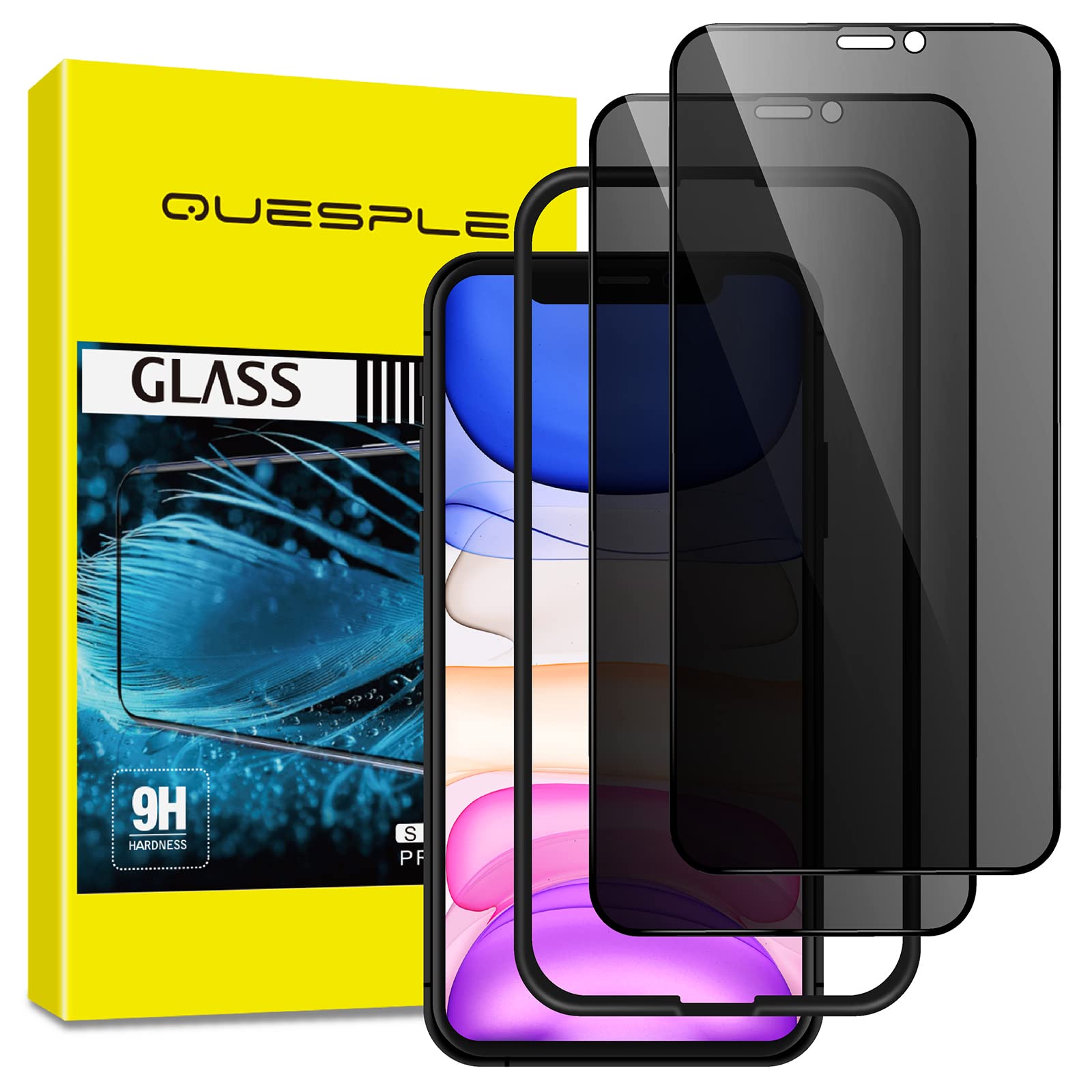 [2 Pack] QUESPLE Compatible with iPhone 11/iPhone XR 6.1 Inch Privacy Screen Protector, [Precise Cutout][25°Anti-Spy][Installation Frame] Tempered Glass Film