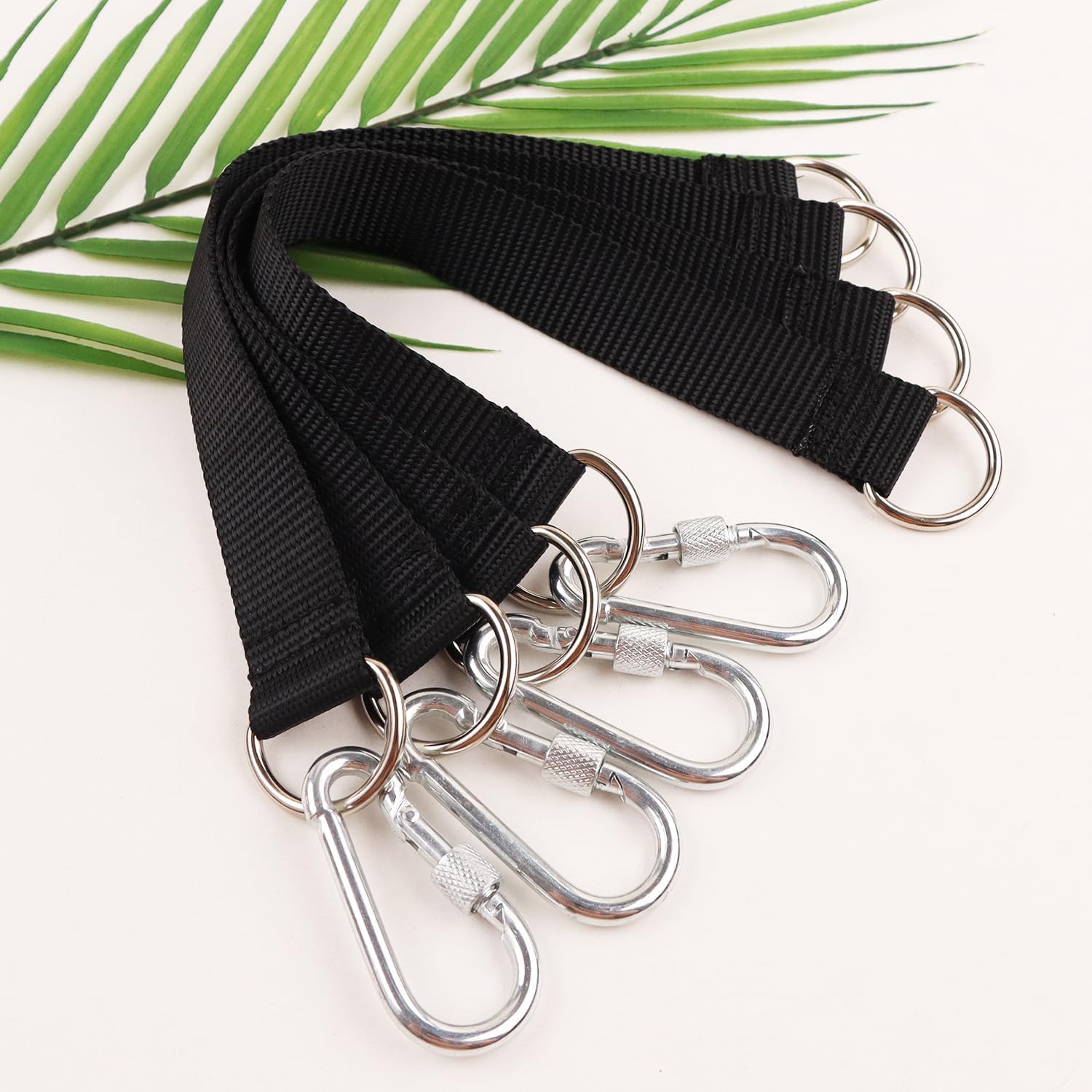 Outdoor Black Tree Swing Straps Hanging Kit with 4 Carabiners, 26cm / 10.23 inches Length Tree Swing Hanging Kit Holds 220 lbs (4 PCS Black) - Image 6