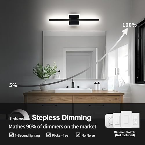 Miniatura 6 de Lámparas de tocador de baño sobre el espejo, modernas luces LED ajustables de 5CCT con iluminación ambiental RGB, barra negra de 24 pulgadas,