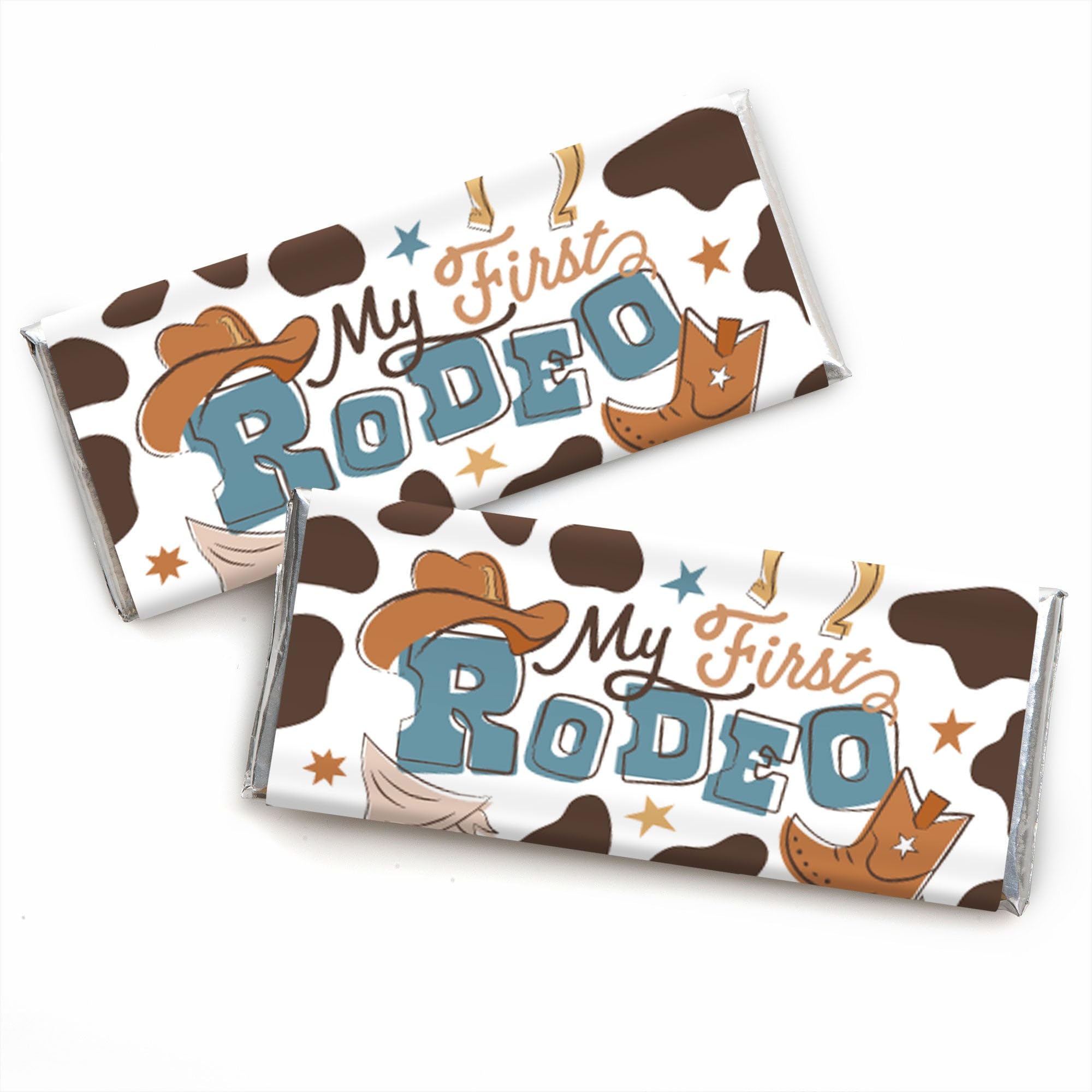 Big Dot of Happiness My First Rodeo - Candy Bar Wrapper Little Cowboy 1st Birthday Party Favors - Set of 24
