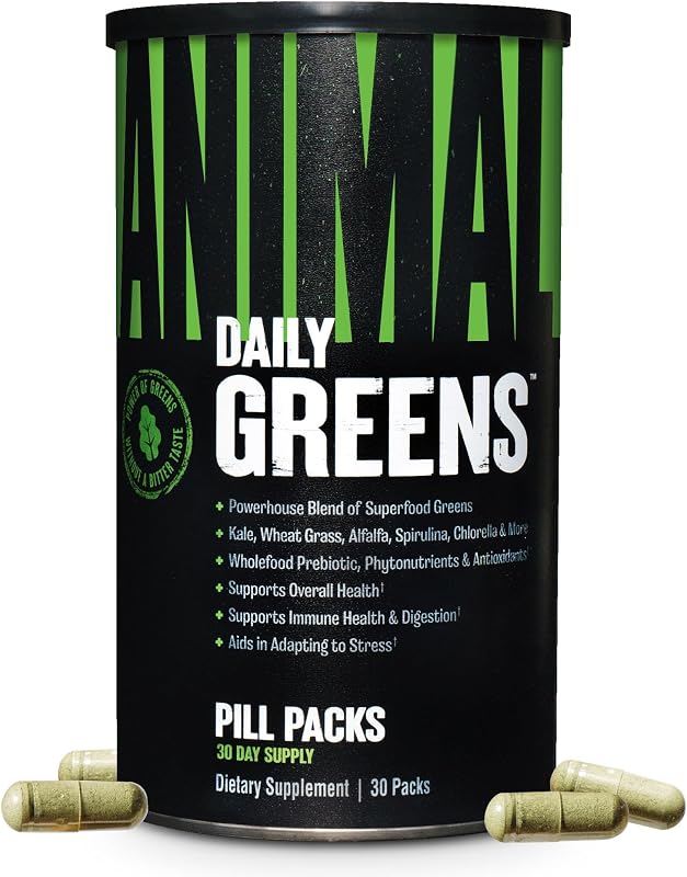 Animal Daily Greens Pill Packs - Kale, Wheat Grass, Alfalfa & More - Convenient Prebiotic Superfood Blend for Superior Digestion, Gut Health, and Immunity for Men & Women - 30 Day Supply