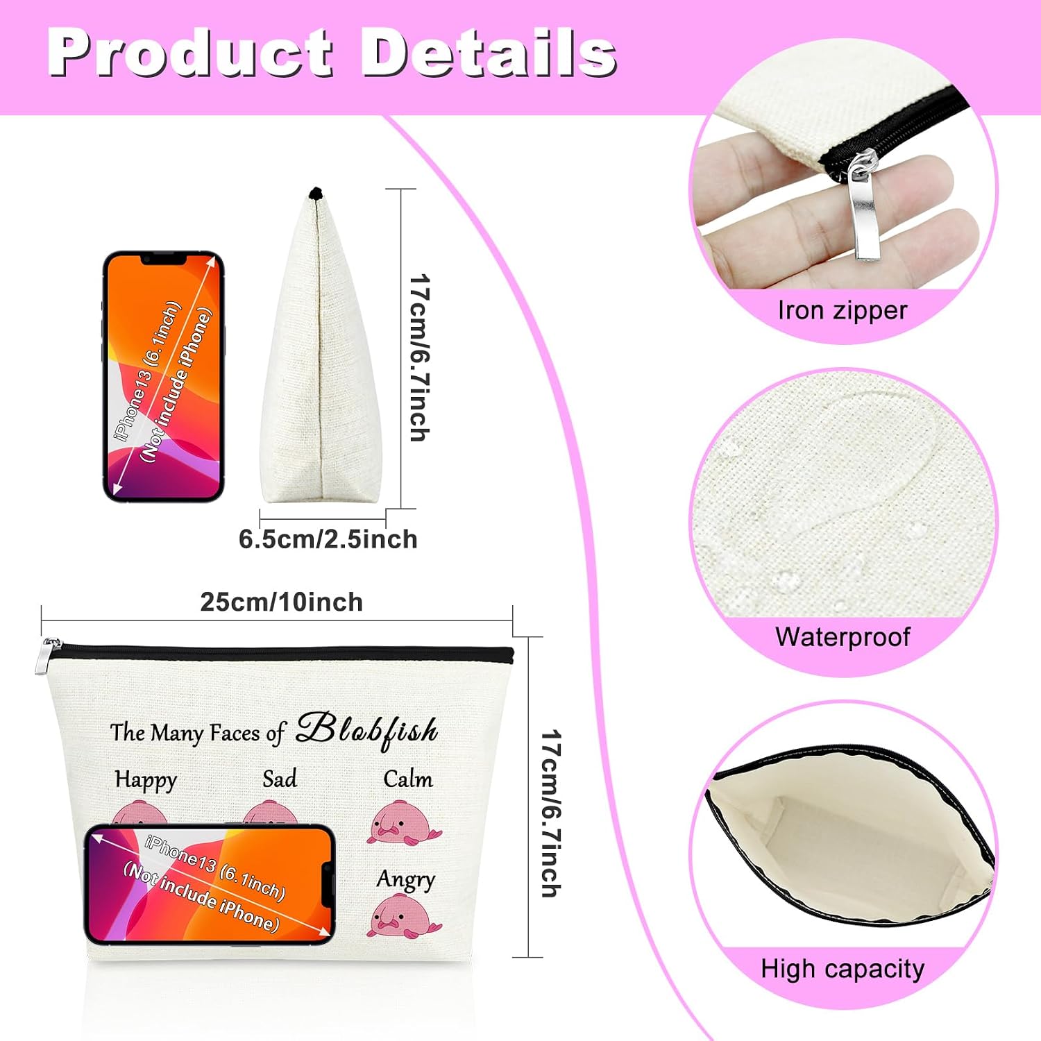 Mxrymvu Blobfish Gifts Makeup Bag Blobfish Lover Gift Cosmetic Bag Sea Animal Lovers Present for Women Christmas Birthday Present for Daughter Sister Friend Travel Pouch image 2