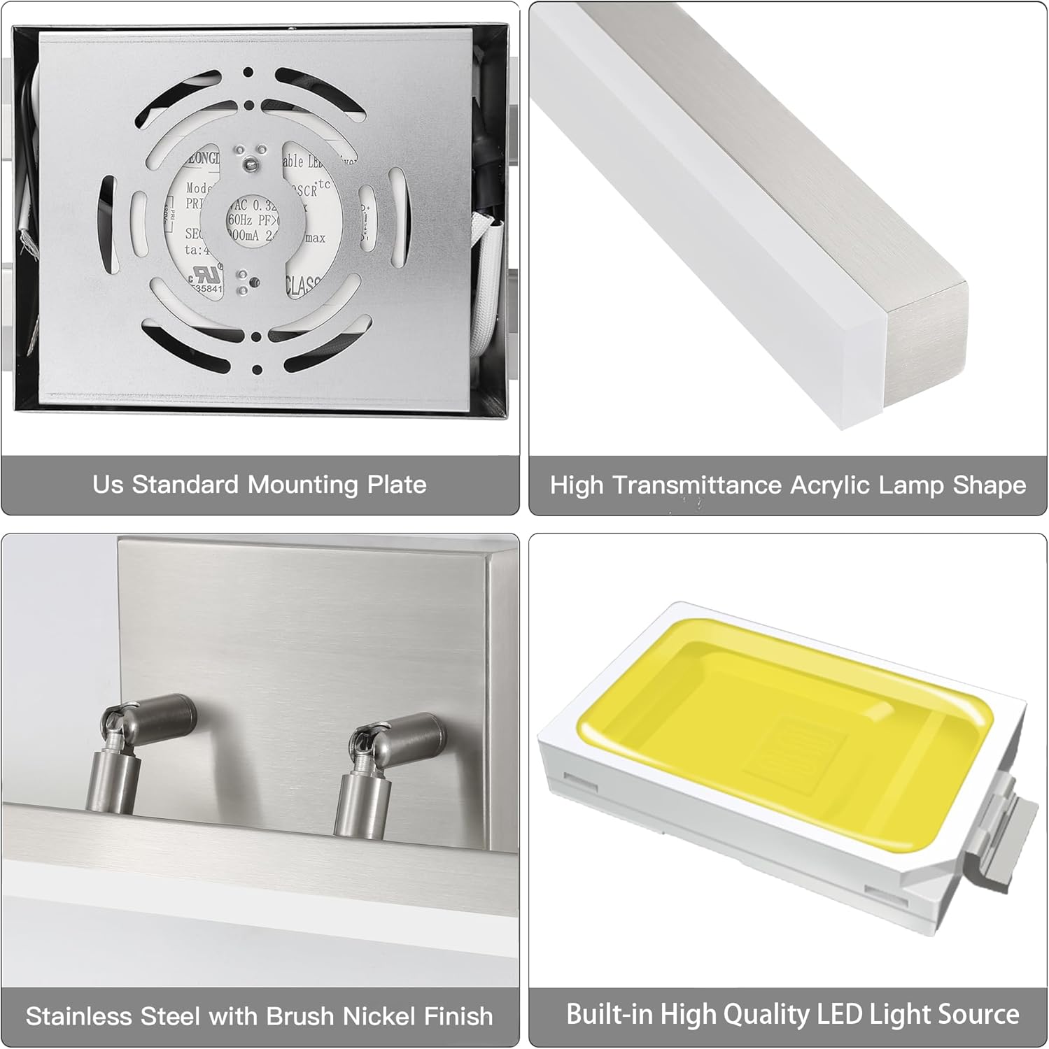 36 inch LED Modern Bathroom Vanity Lighting Fixtures Over Mirror, Brushed Nickel Adjustable Makeup Vanity Light Bar Dimmable 36W 5000K Cool White