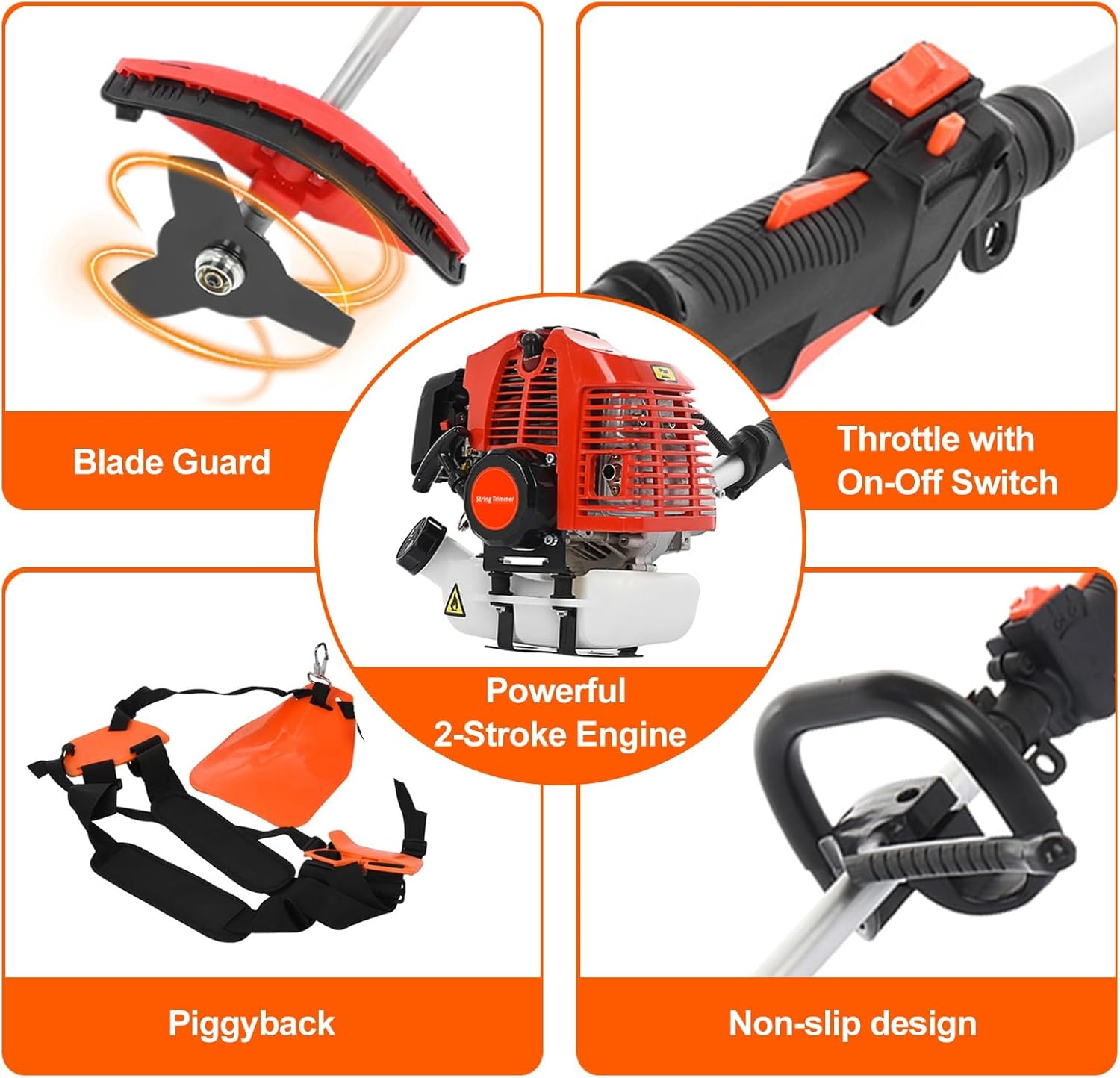 5 in 1 Weed Eater Gas Powered - 52CC 2-Stroke Gas Hedge Trimming Tools, Weed Wacker, String Trimmer, Brush Cutter, Edger, Pole Saw Pruner with Extension Pole with EPA & CE-MD Certification