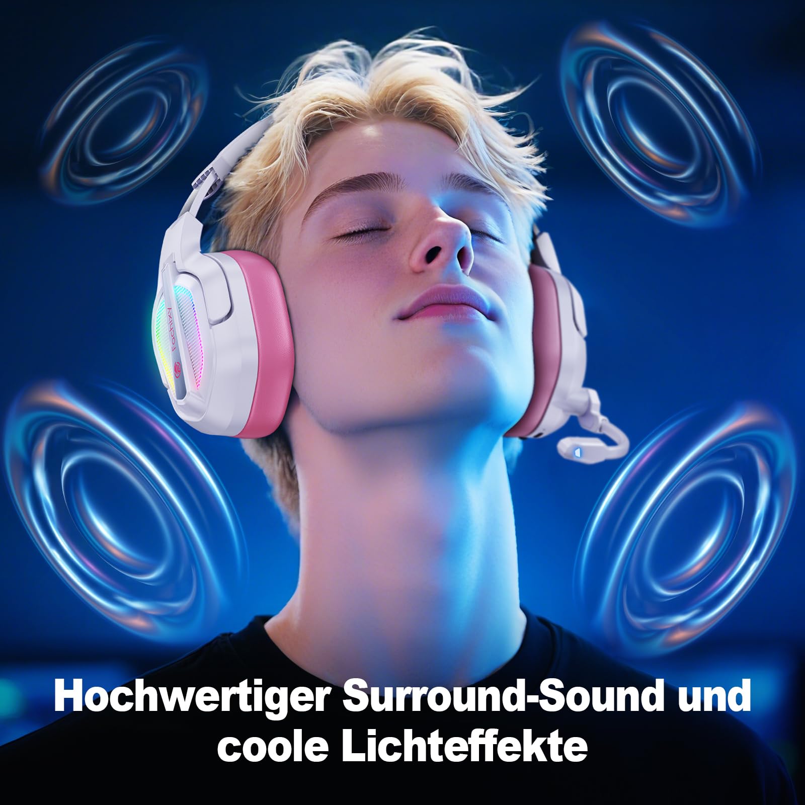 Fachixy FC200 Wireless Gaming Headset, 2.4GHz Bluetooth 5.4 Headset mit Mikrofon für PS5, PS4, PC, Switch, Gaming Kopfhörer Kabellos, Geringe Latenz Noise Cancelling, mit LED Licht, 50H Akkulaufzeit