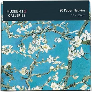 Museums & Galleries 20 Paper Napkins - Elegant 'Almond Branches in Bloom' - Vincent Van Gogh Artistic Design - Disposable Serviettes for Parties & Dining - 33 x 33cm