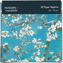 Museums & Galleries 20 Paper Napkins - Elegant 'Almond Branches in Bloom' - Vincent Van Gogh Artistic Design - Disposable Serviettes for Parties & Dining - 33 x 33cm