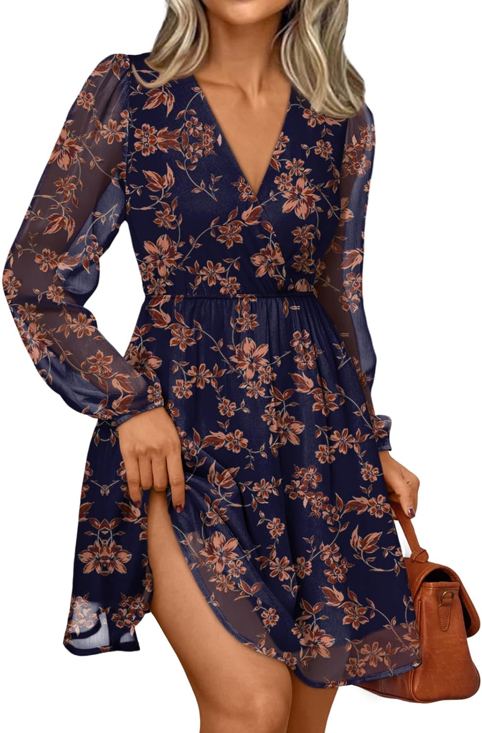 Casual V neck chiffon dress for winter wedding guest