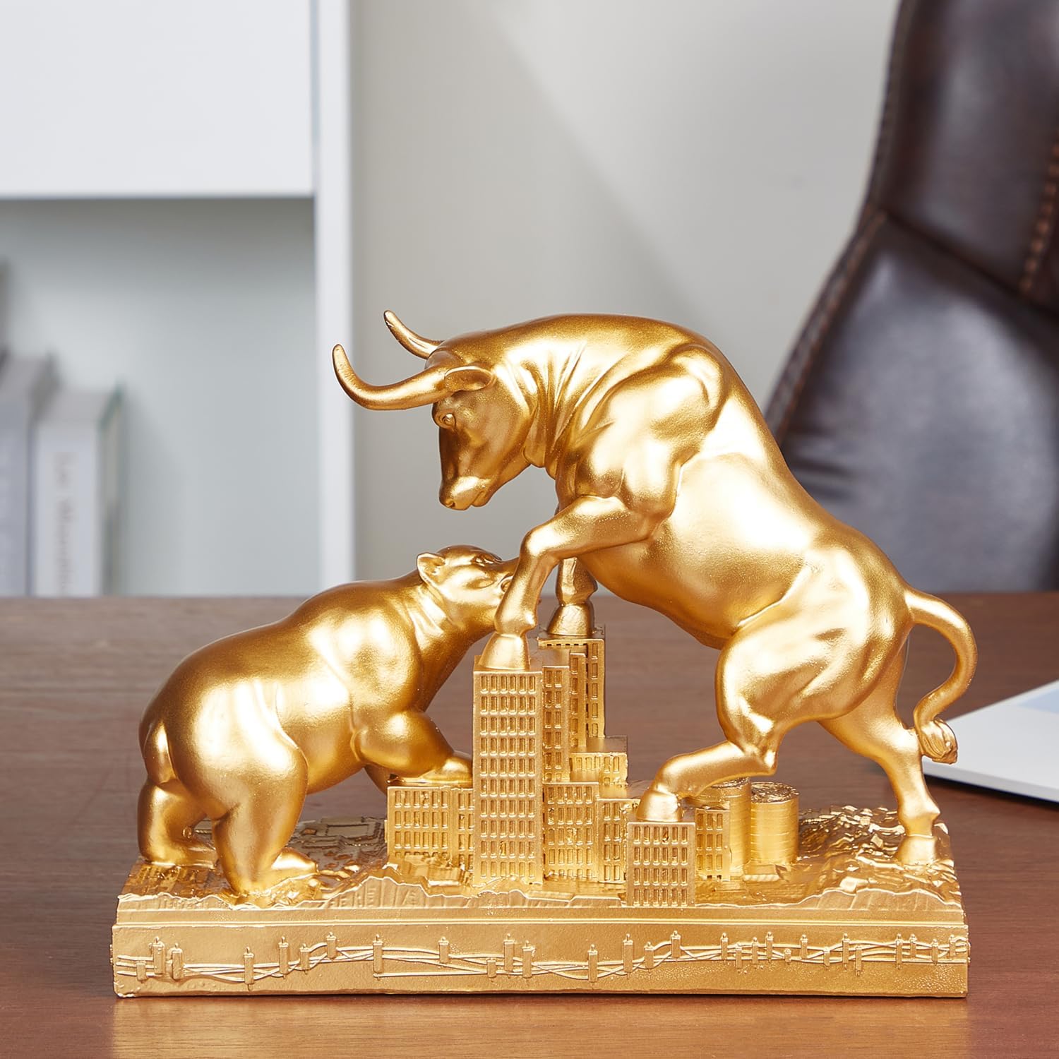 Bull and Bear Statue,Resin Abstract Tabletop Decor, Stock Market Decor,Gifts for Financial Investment Managers Investor.