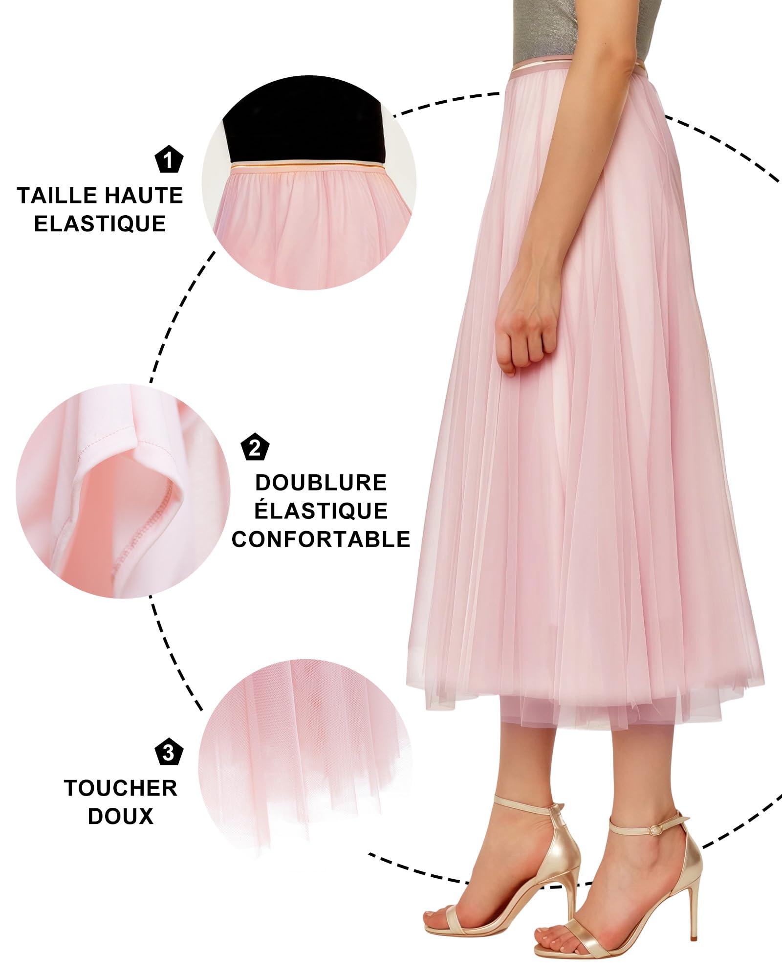 Gonna di Voile Pieghettata Media Lunghezza Donna Tutu con Contrasto