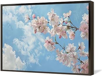 Tranquil Grace 青い花の油彩画 黒いフレーム付き Tranquil Grace 青い