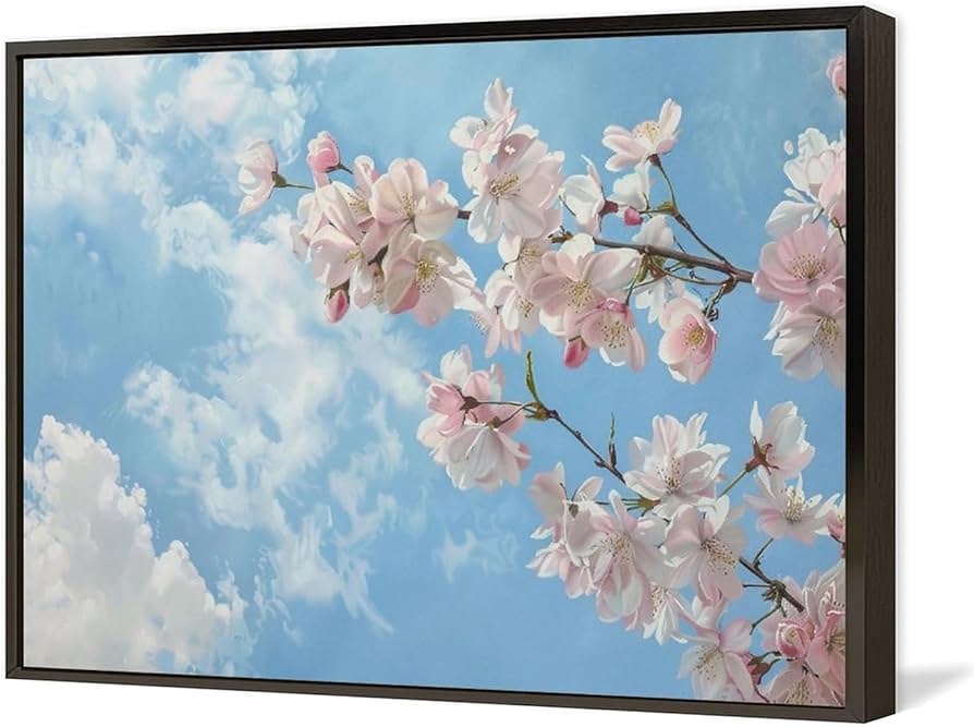 Amazon.co.jp: 絵画 青い空と白い雲の下で梨の花が咲きました