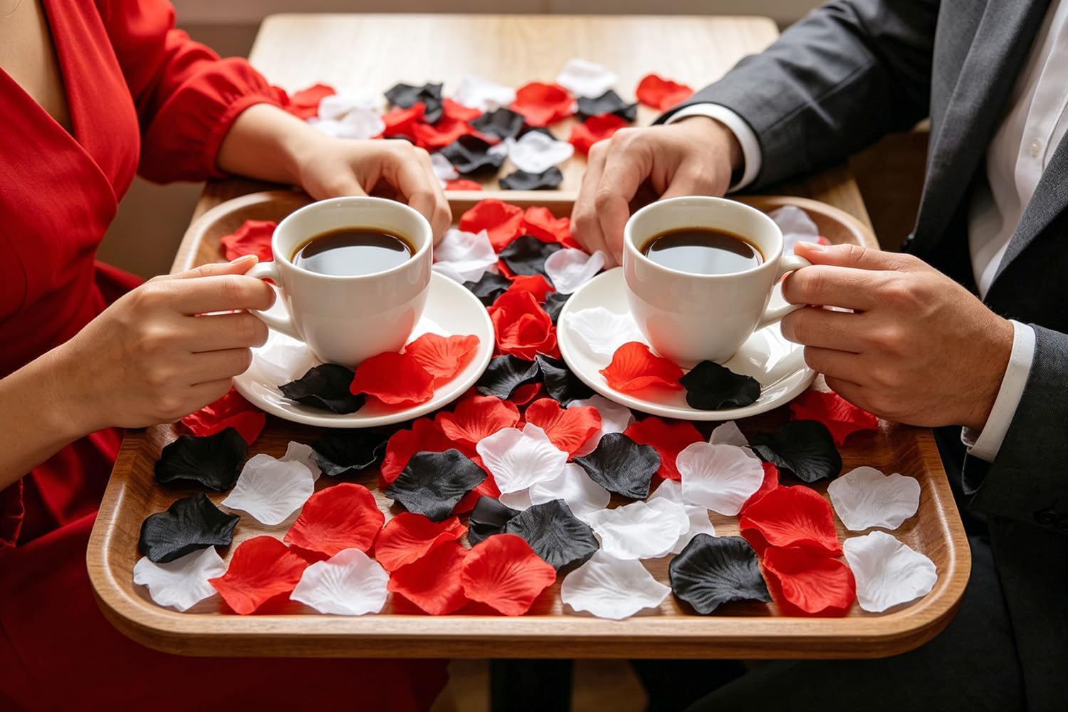 Mini Skater 600pcs Silk Rose Petals Decor for Romantic Night,Colourful Flower Table Confetti Soft Sequins Scatter for Party Wedding Valentine's Day Shower Birthday,Crafts,1.8in (Red & Black & White)