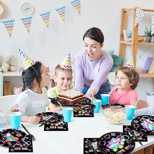 Miniatura 95 de 96 piezas de suministros de fiesta de neón para platos de fiesta, servilletas, vajilla, neón brillante, cumpleaños, pintado, decoración de fiesta