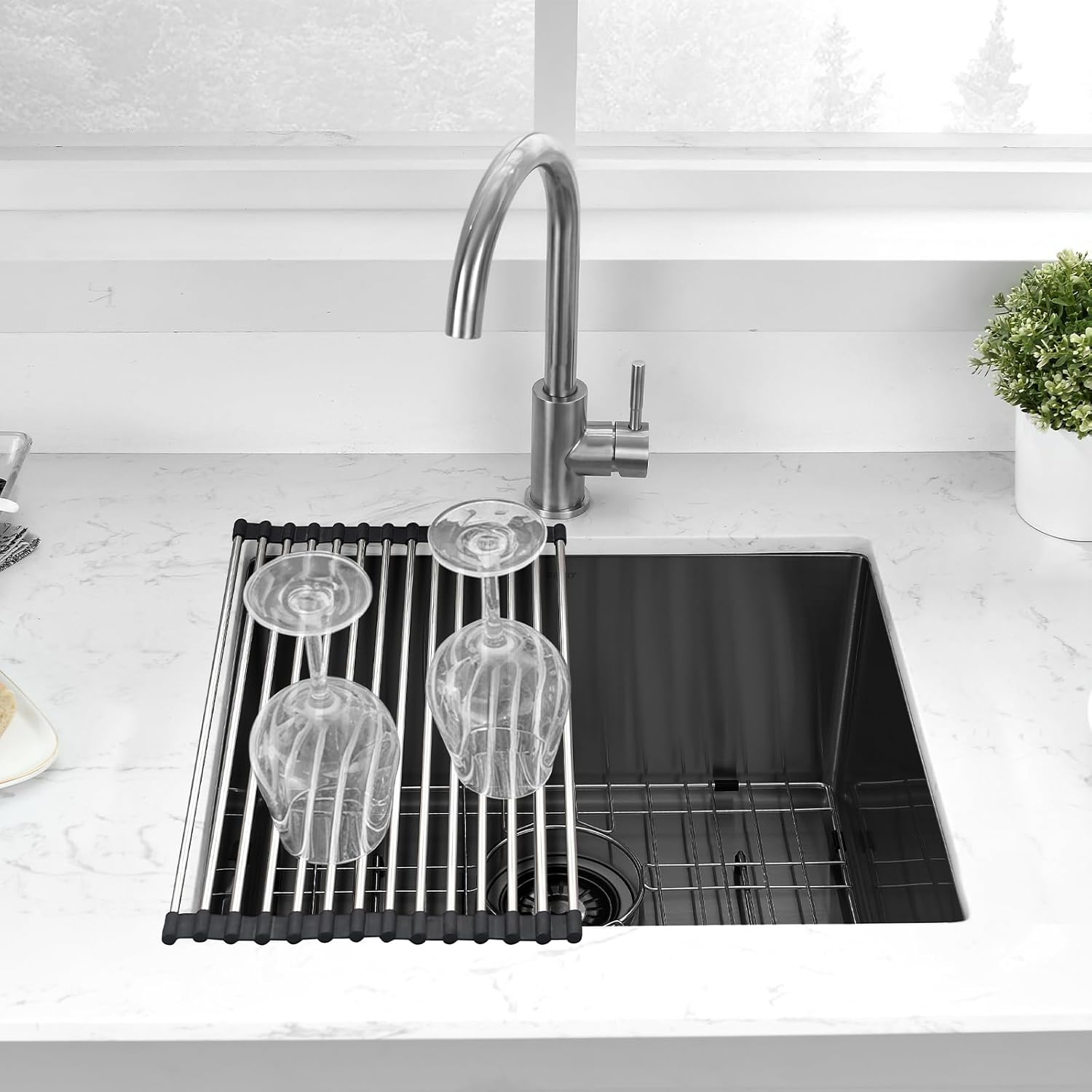 PEPO Black Undermount Bar Sink 23X18 Inch Kitchen Sink 16 Gauge Gunmetal Black Stainless Steel Single Bowl for Prep Kitchen Sinks Outdoor