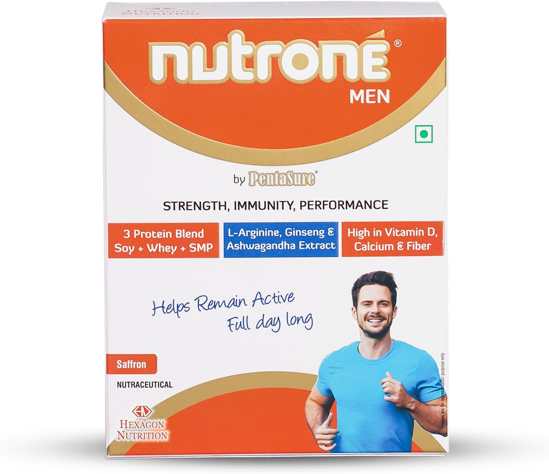Men Saffron Flavour 3 Protein Blend (Soy+Whey+SMP) Powder by Pentasure, 300g Carton